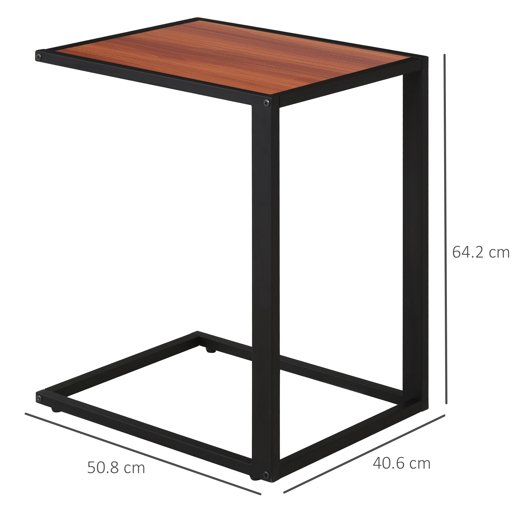 HOMCOM C-Shaped Side Table, Sofa End Table with Metal Frame, Accent Couch Table for Living room, Bedroom, Walnut and Black - North Peak Garden Furniture