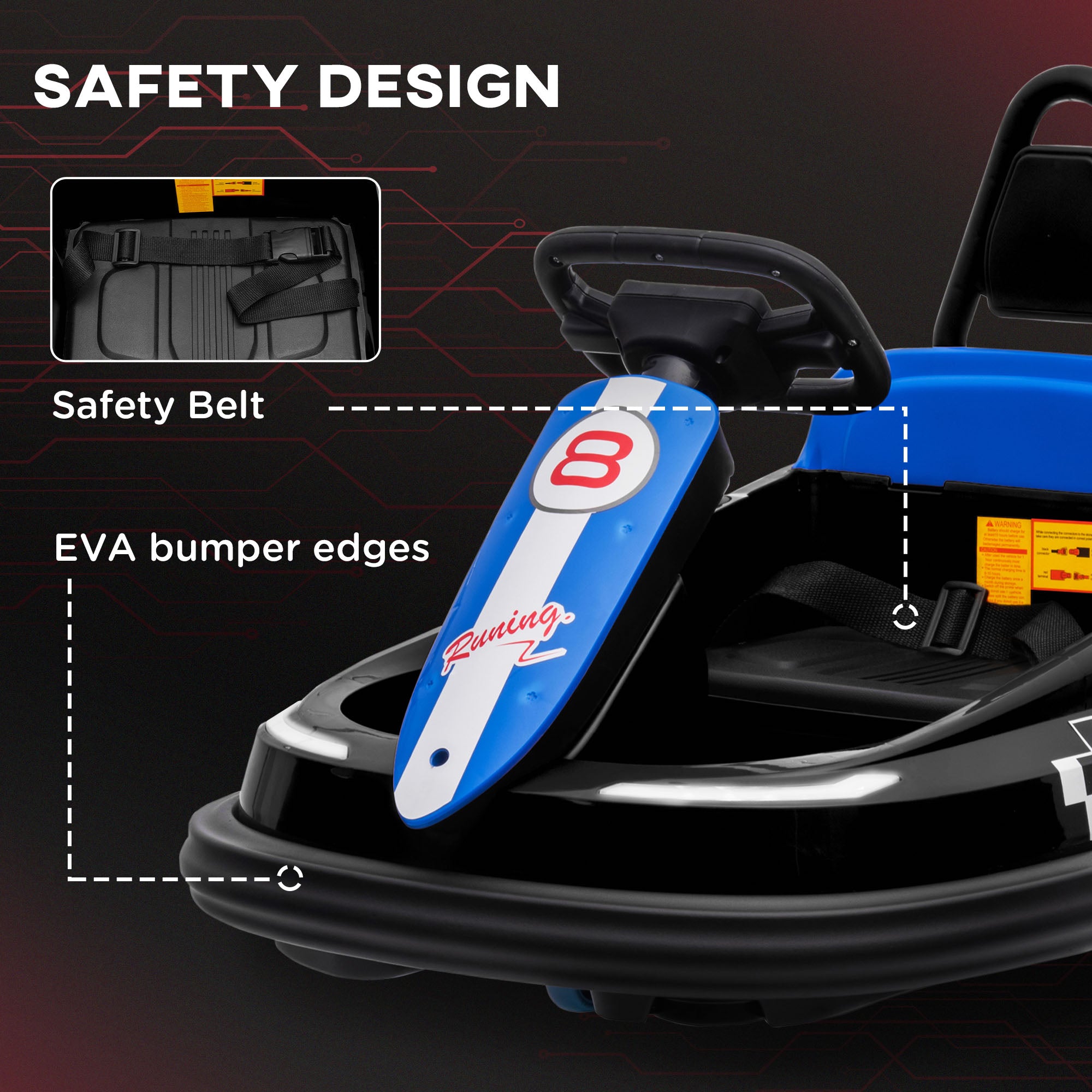 HOMCOM 6V Electric Kids Bumper Car, 6V Spin Waltz Car, with Music, Horn, Lights - Black - North Peak Garden Furniture