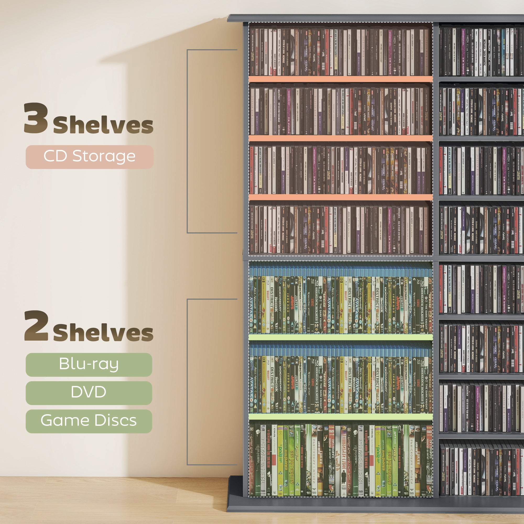 HOMCOM 16-Compartment Media Shelf - Grey