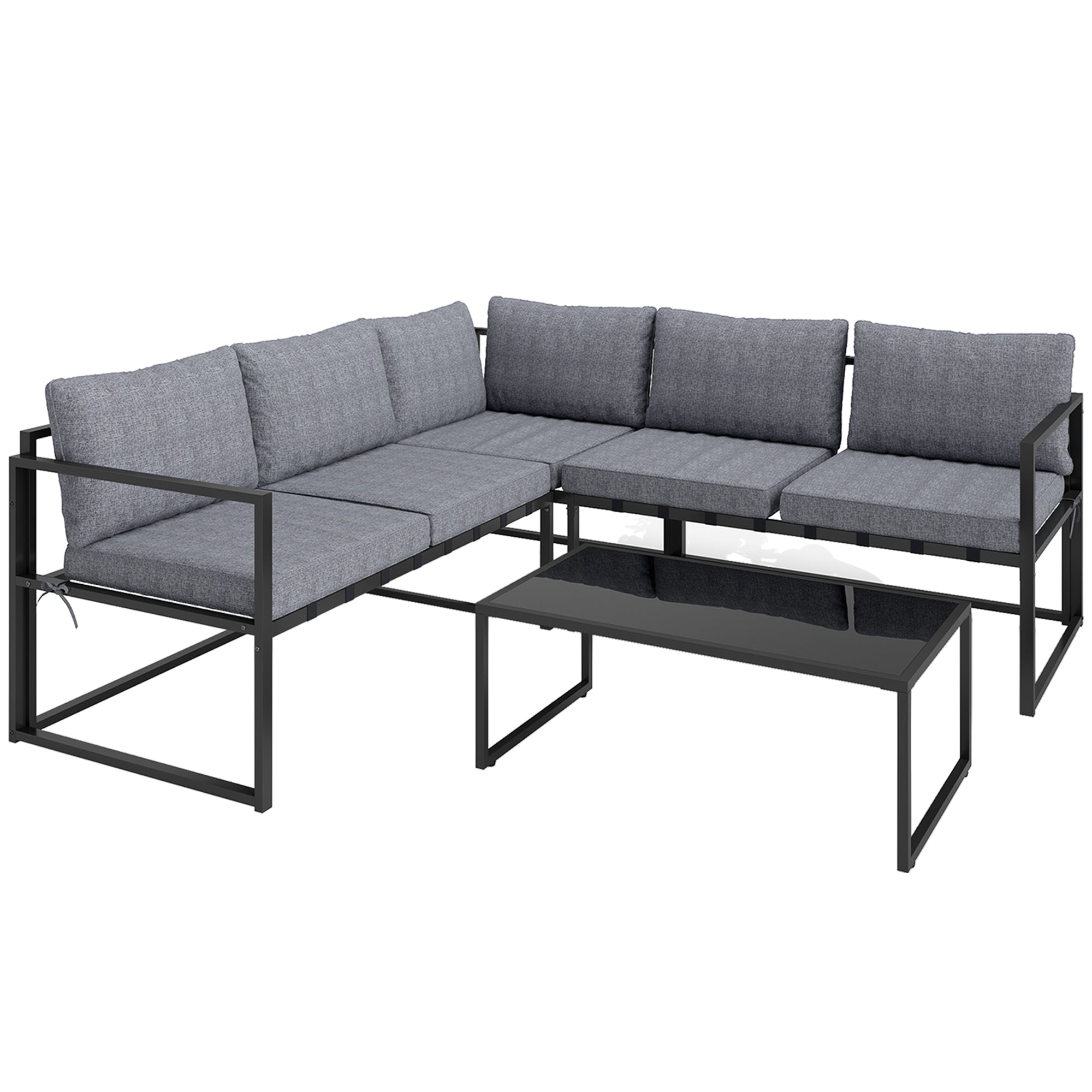 Outsunny Three-Piece L Shaped Garden Furniture Set with Cushions - Grey - North Peak Garden Furniture