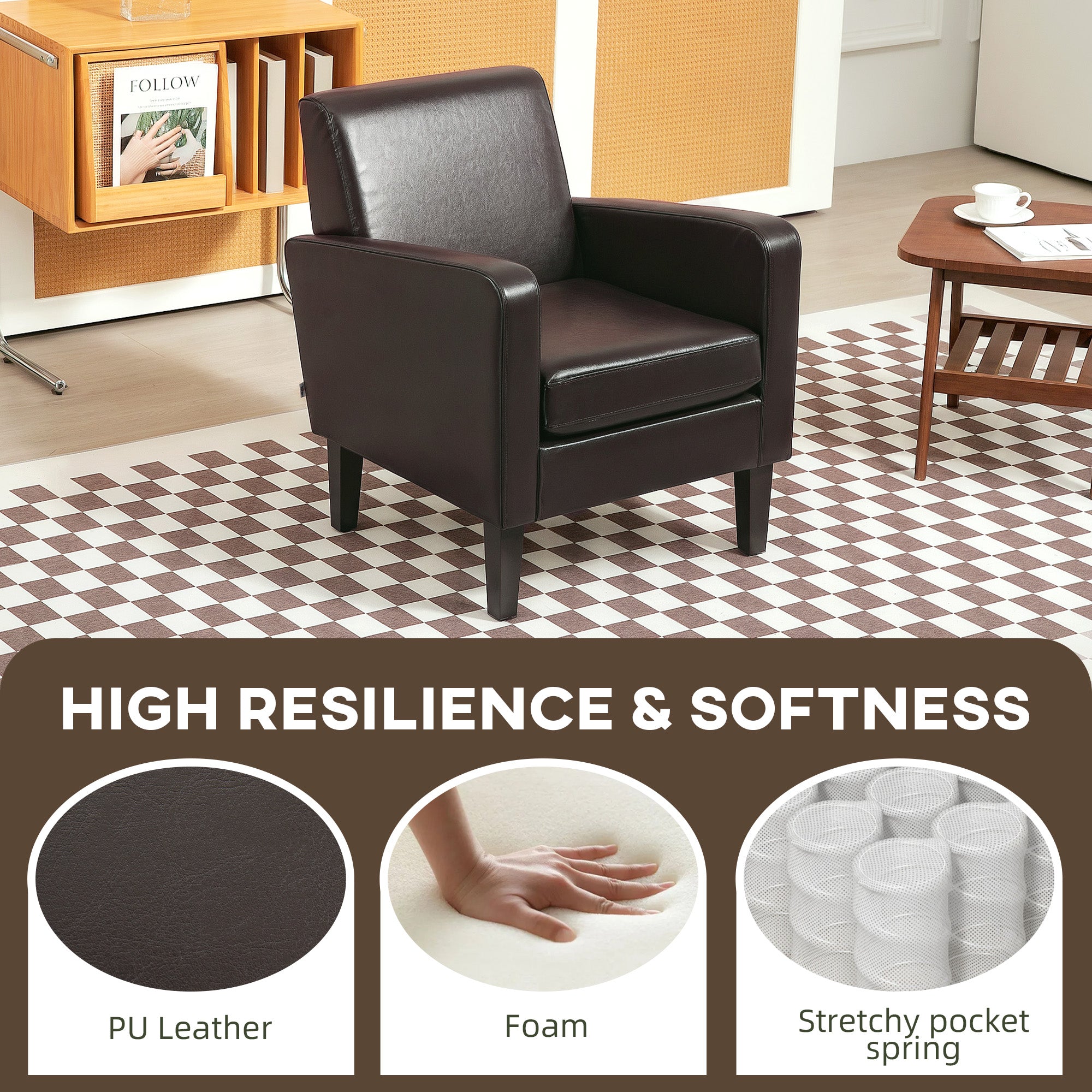 HOMCOM Faux Leather Simple Armchair - Brown - North Peak Garden Furniture