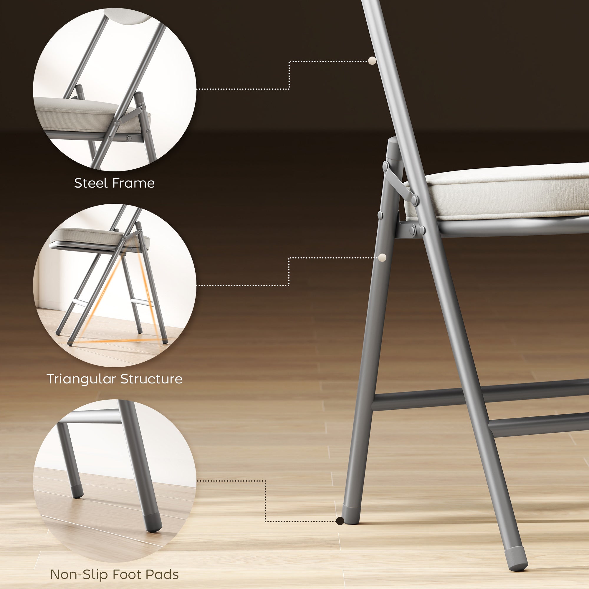 HOMCOM Set of Four Folding Corduroy Seat Chairs, Cream