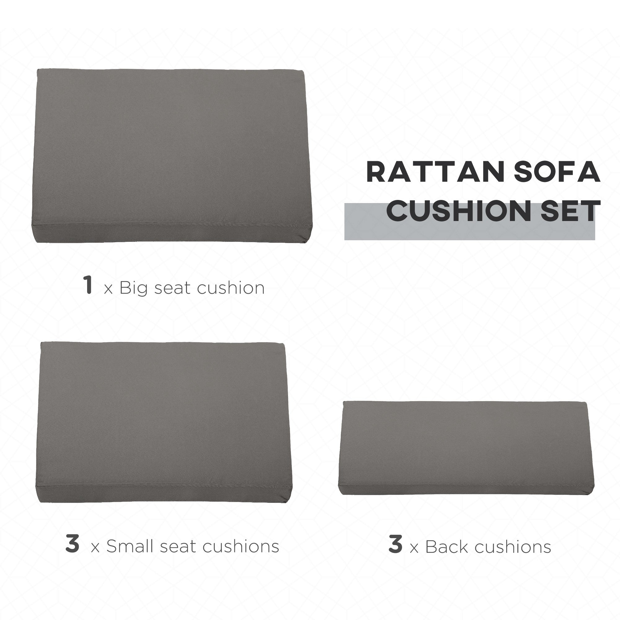 Outsunny Outdoor Cushion Pad Set for Rattan Furniture, 7 Piece Garden Furniture Cushions, Patio Conversation Set Cushions, Lightweight and Durable, Grey - North Peak Garden Furniture
