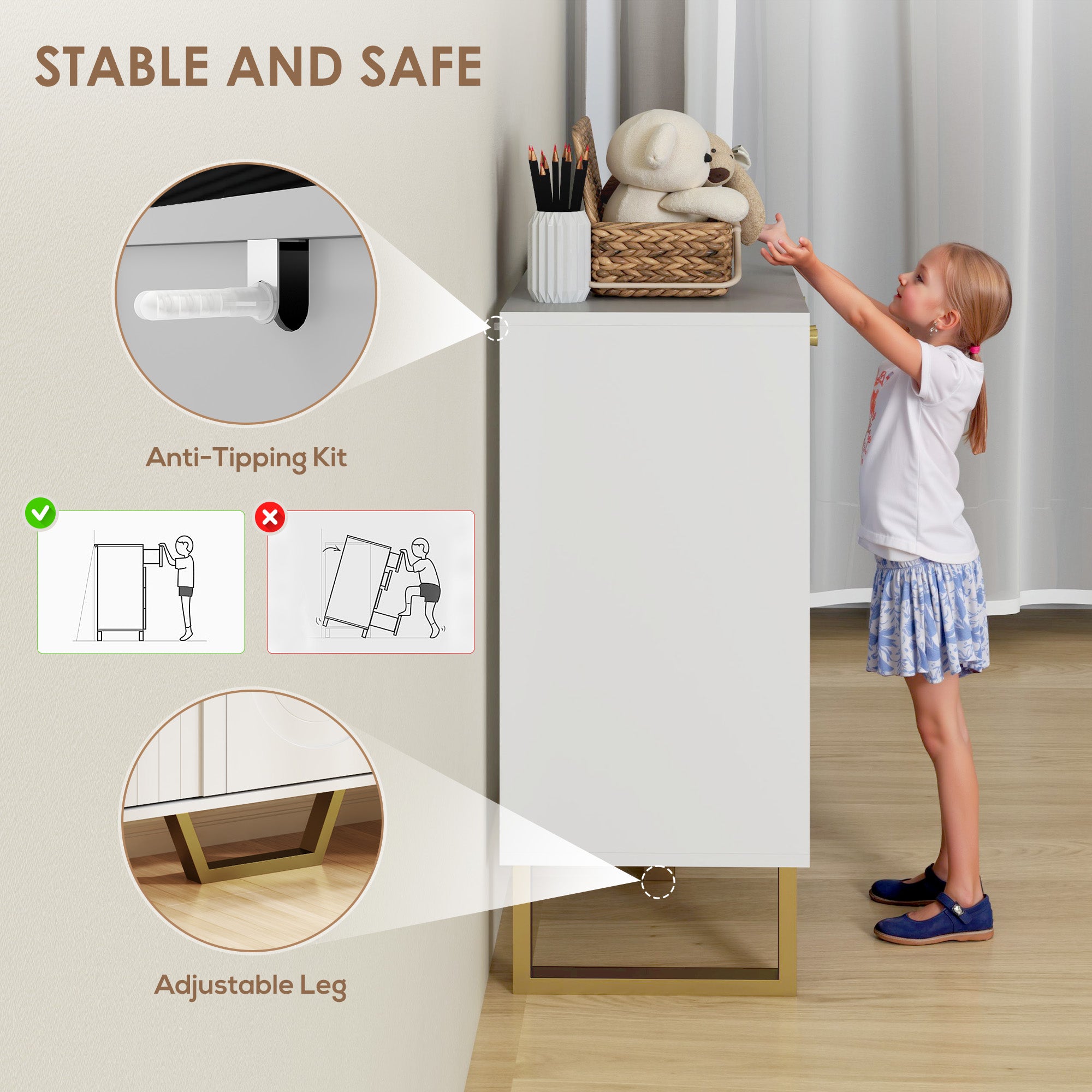 HOMCOM 3-Door Sideboard Storage Cabinet - White - North Peak Garden Furniture
