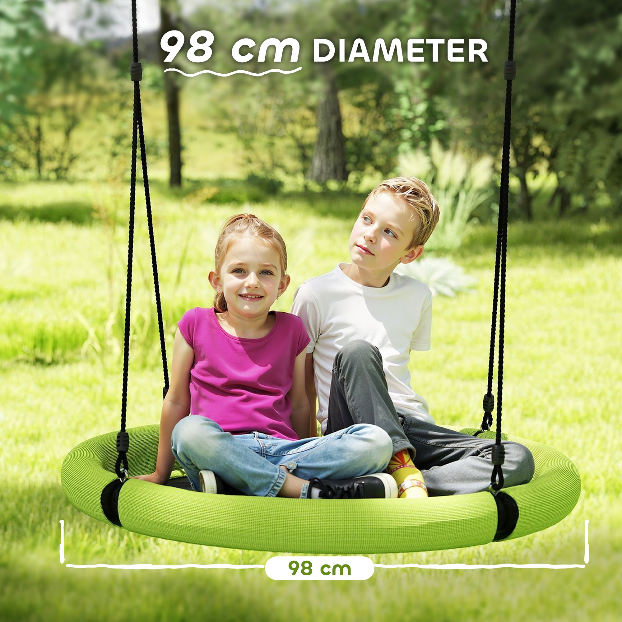 AIYAPLAY 100cm Diameter Nest Swing Seat for Kids with Height Adjustable Hanging Ropes for Outdoor, Playground, Garden, Green - North Peak Garden Furniture