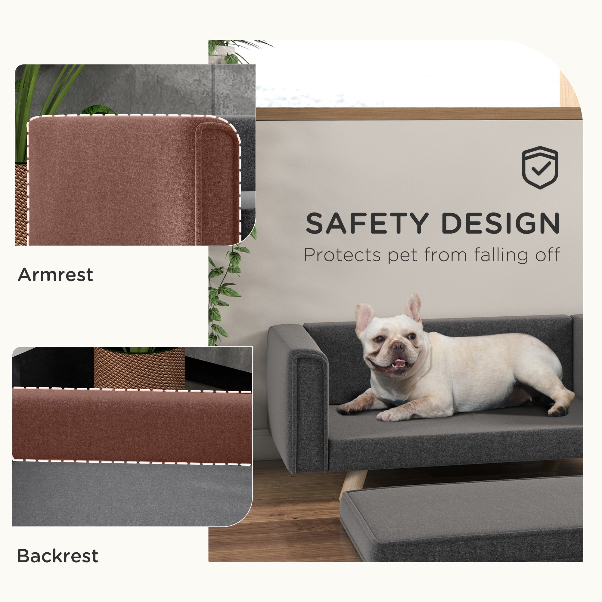 PawHut Elevated Dog Sofa Bed, with Cushion, for Medium and Small Dogs, Grey - North Peak Garden Furniture
