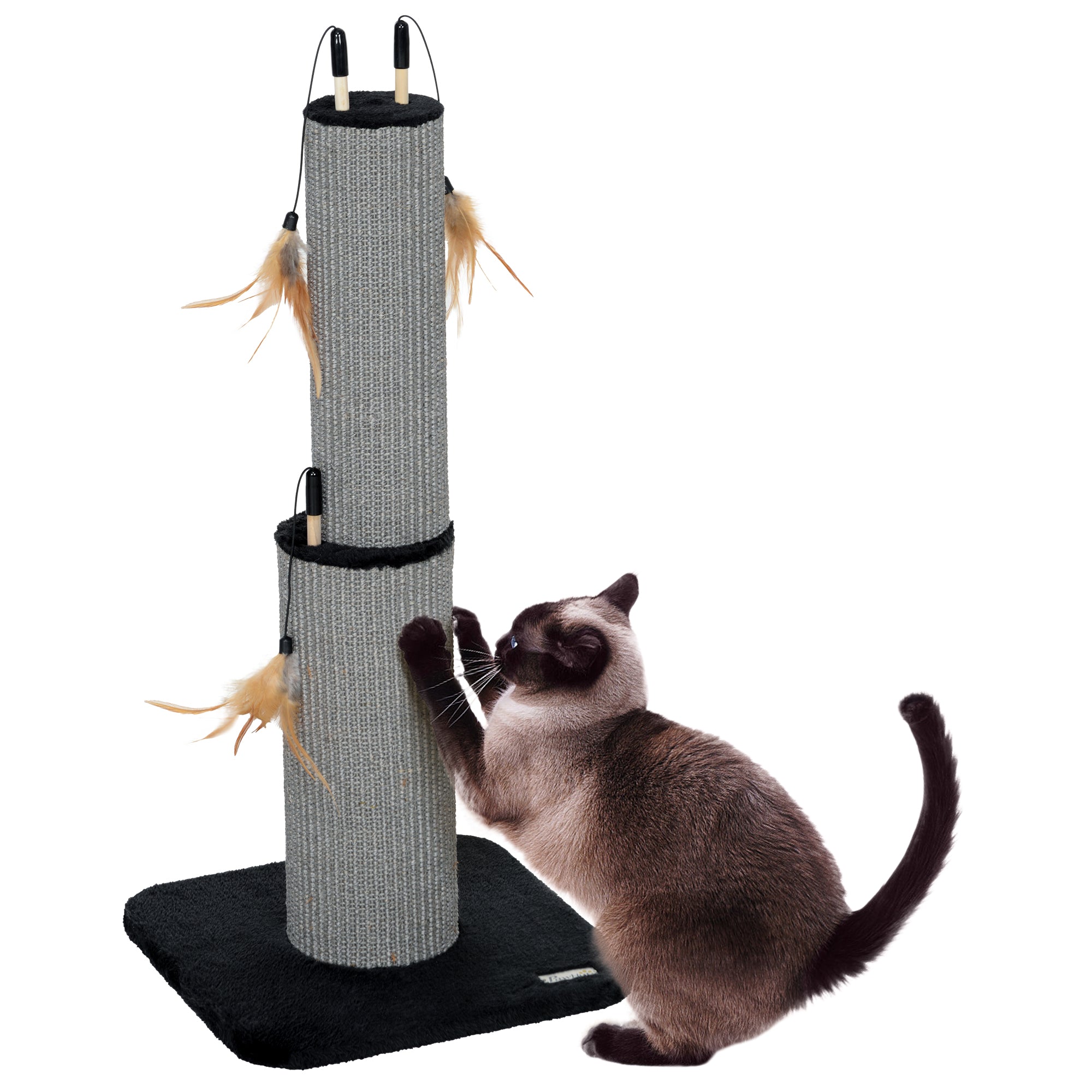 PawHut 78cm Tall 2 in 1 Cat Scratching Post with 3 Toy Feathers, Black