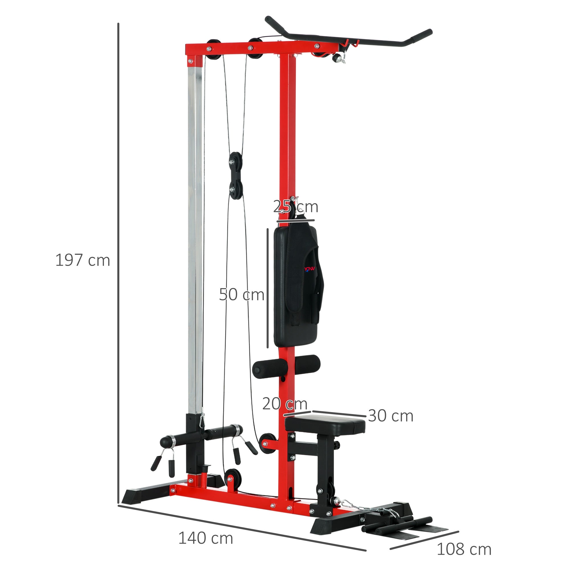 SPORTNOW Pull Up Station, Power Cage with Adjustable Seat, for Home Gym - Red - North Peak Garden Furniture