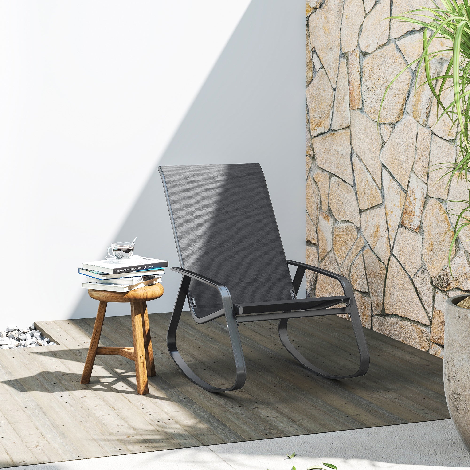 Outsunny Rocking Garden Chair - Grey - North Peak Garden Furniture