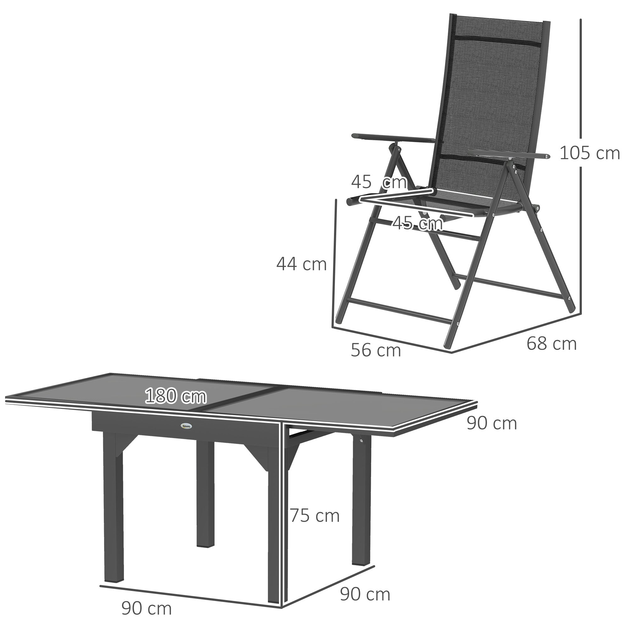 Outsunny 7 Piece Outdoor Dining Set with Extendable Table and 6 Folding Chairs for Patio, Balcony, Deck, Grey - North Peak Garden Furniture