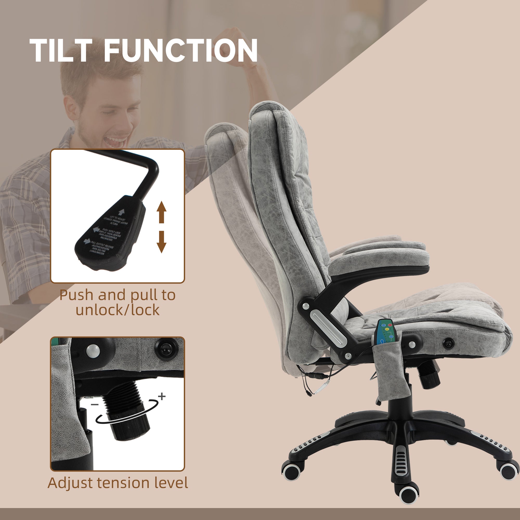 Vinsetto Massage Recliner Chair Heated Office Chair with Six Massage Points Microfiber Cloth 360° Swivel Wheels Grey - North Peak Garden Furniture