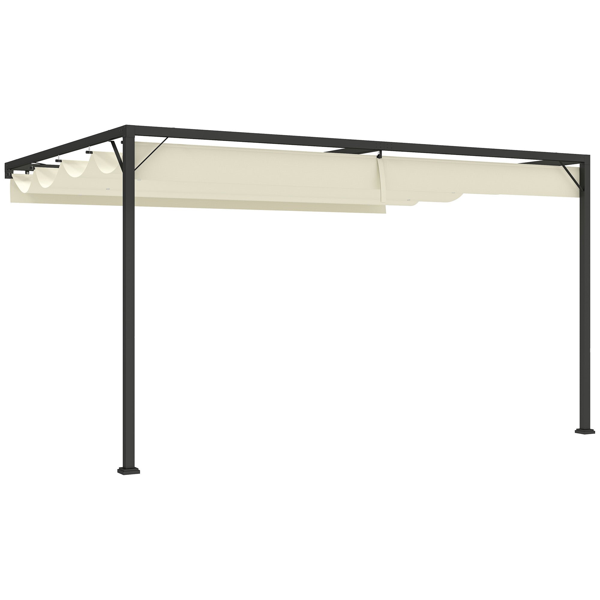 Outsunny 4 x 3(m) Outdoor Pergola Retractable Canopy Wall Mounted Gazebo Patio Shelter Sun Shade, Cream White - North Peak Garden Furniture