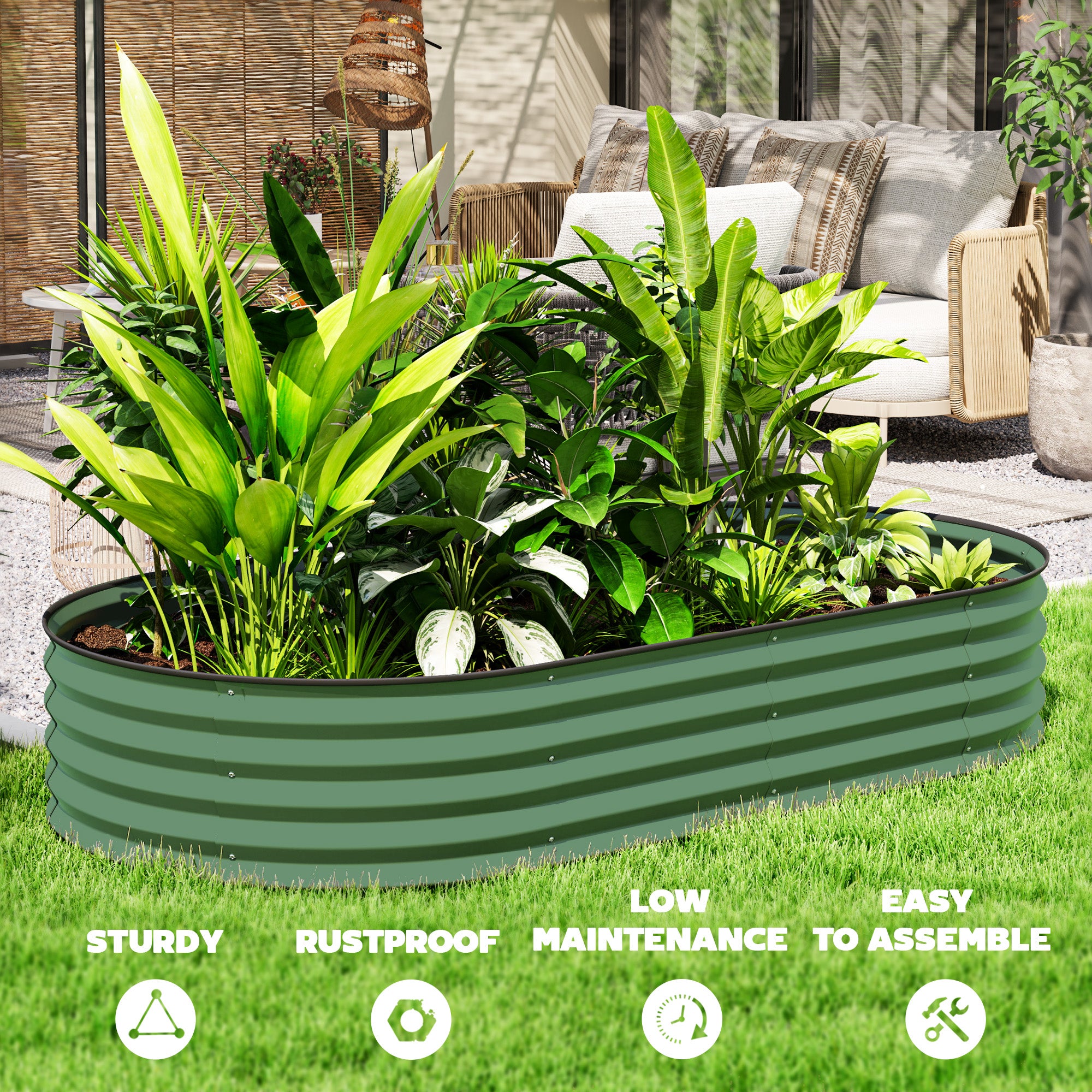Outsunny Set of Two 181 x 93cm Steel Planters - Green - North Peak Garden Furniture