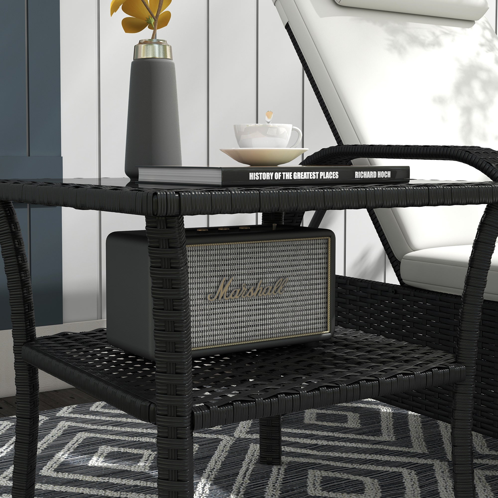 Outsunny Two-tier PE Rattan Square Coffee Table - Black - North Peak Garden Furniture