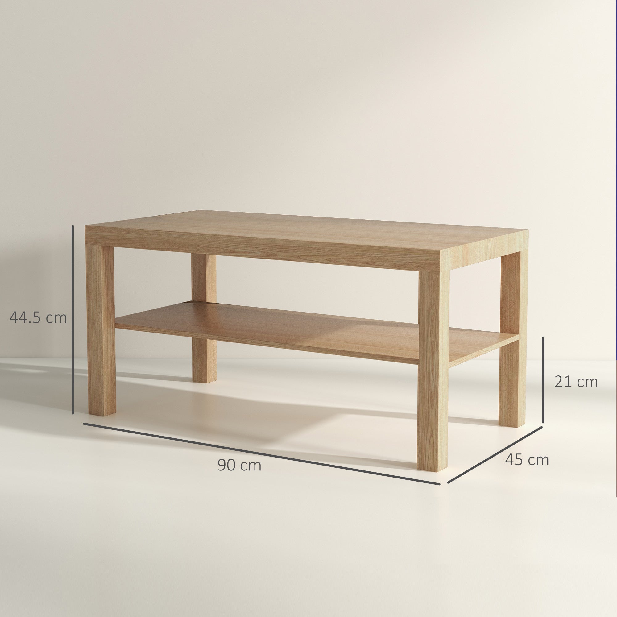 HOMCOM 2-Tier Coffee Table with Storage Shelf, Rectangular Centre Table for Living Room, Home Office, Natural Wood Finish - North Peak Garden Furniture