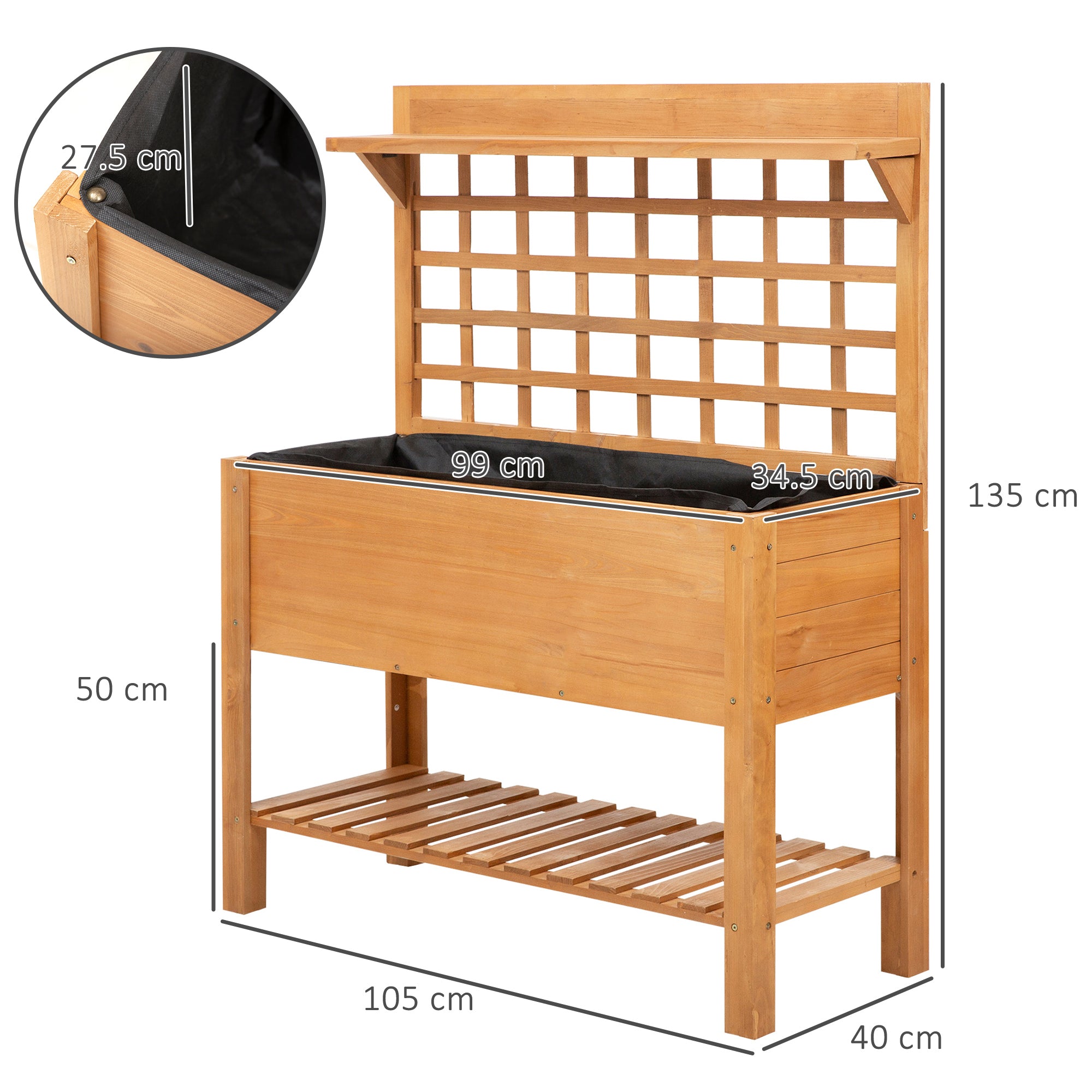 Outsunny Wooden Planter Raised Elevated Garden Bed with 2 Shelves for Vegetables Flowers - North Peak Garden Furniture