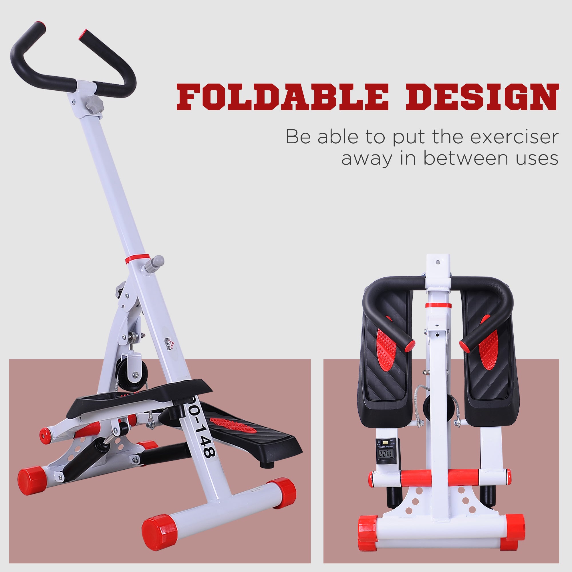 HOMCOM Foldable Step Machine, Height Adjustable Stepper w/ LCD Display and Handlebar, Twister Steppers for Exercise Workout Home Gym Office - North Peak Garden Furniture