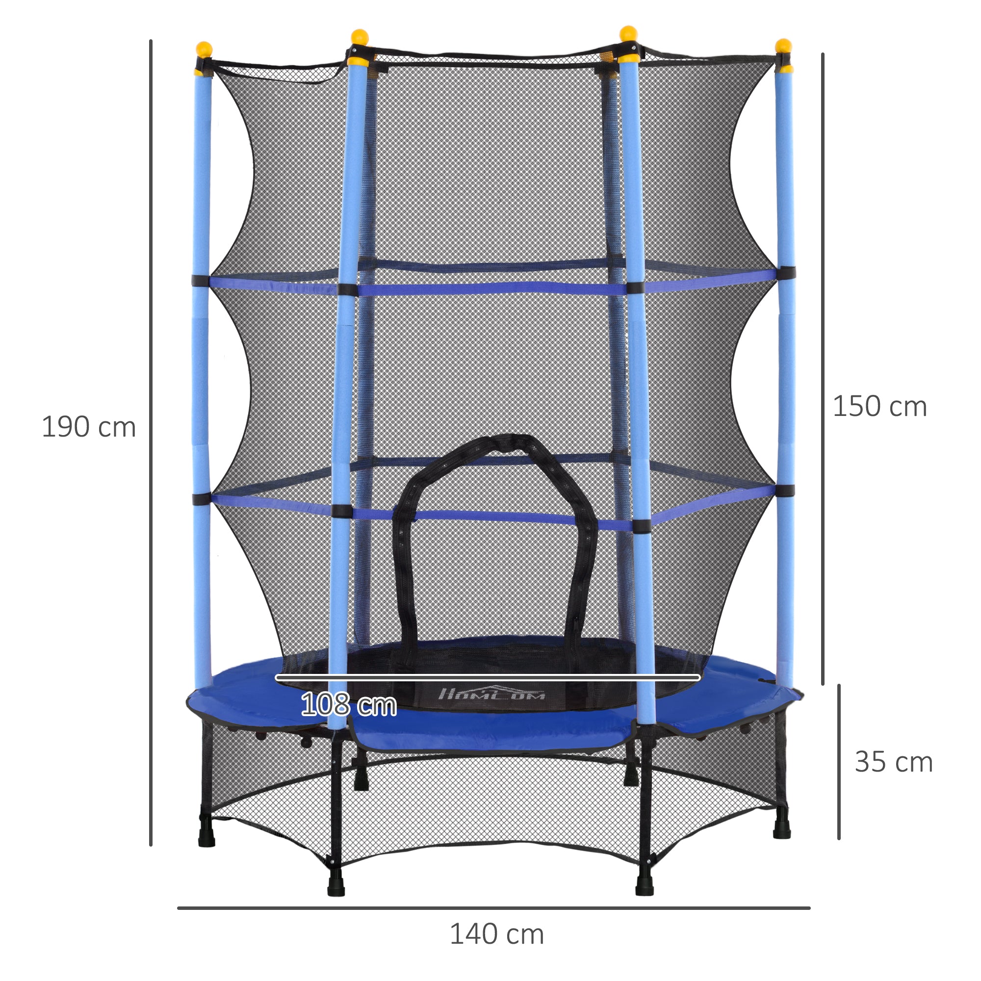 HOMCOM 4.6FT/55" Kids Trampoline with Safety Enclosure, Outdoor Indoor Use, for Ages 3-10 Years, Blue