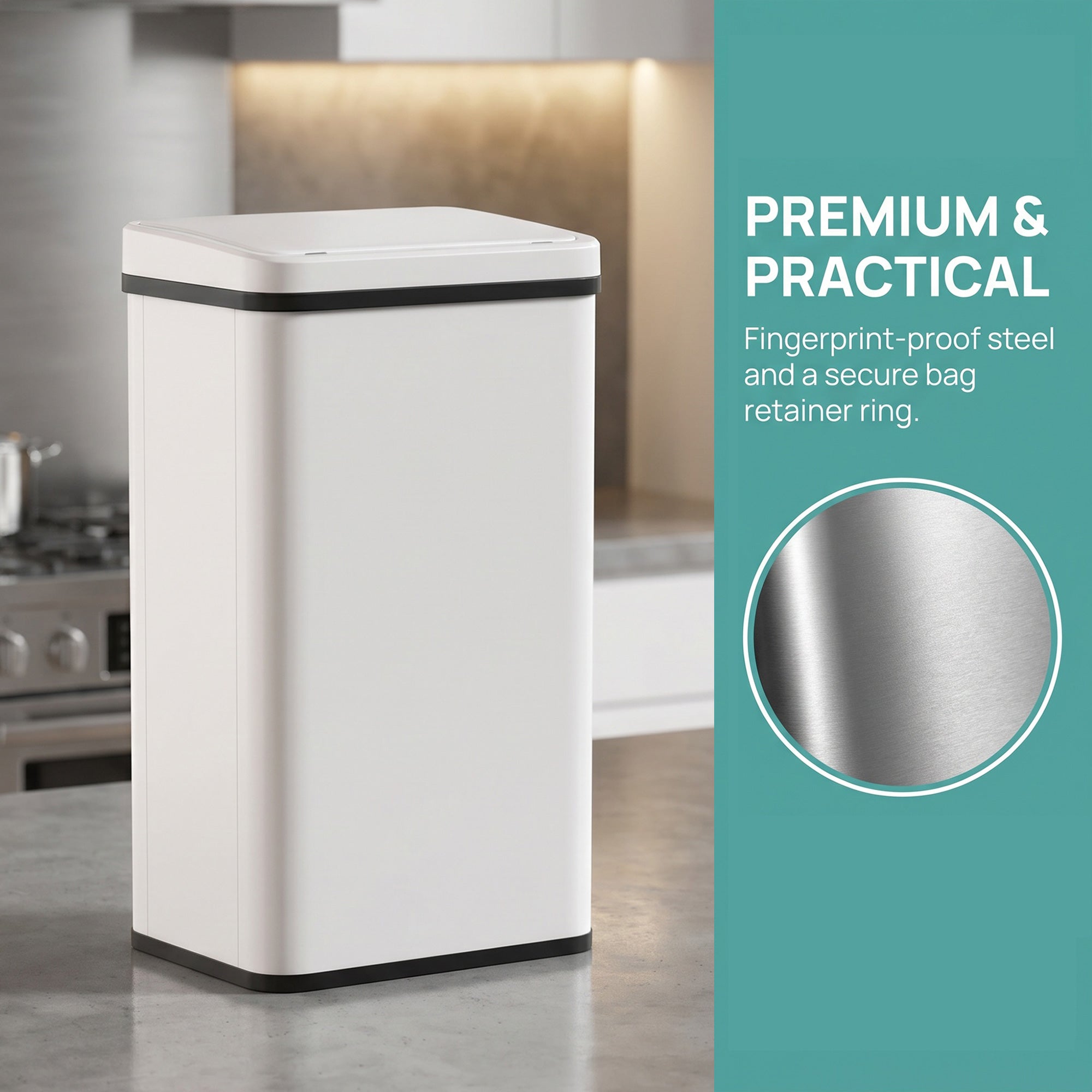 HOMCOM 50L Sensor Bin with Soft-Close Lid, Stainless Steel Automatic Touchless Motion Sensor Kitchen Bin, White