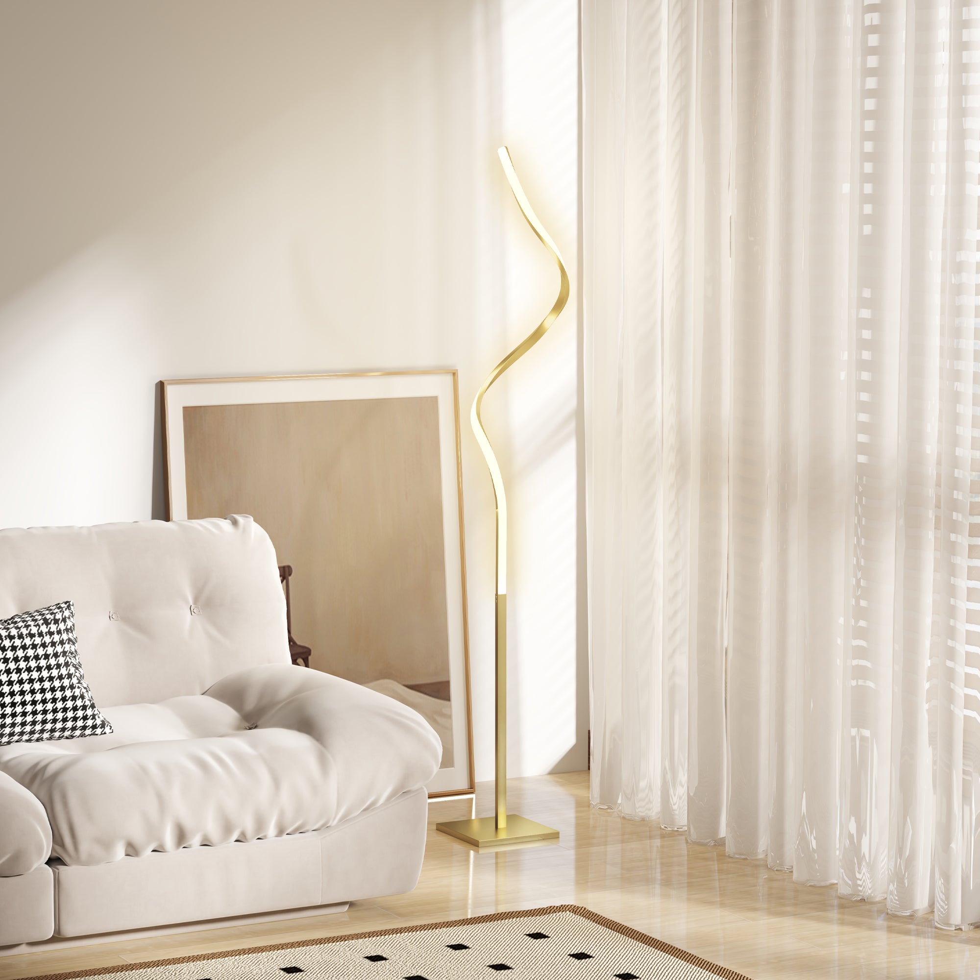 HOMCOM LED Floor Lamp with 3 Adjustable Brightness, Modern Standing Lamp with Foot Switch for Bedroom, Living Room, Gold Tone - North Peak Garden Furniture