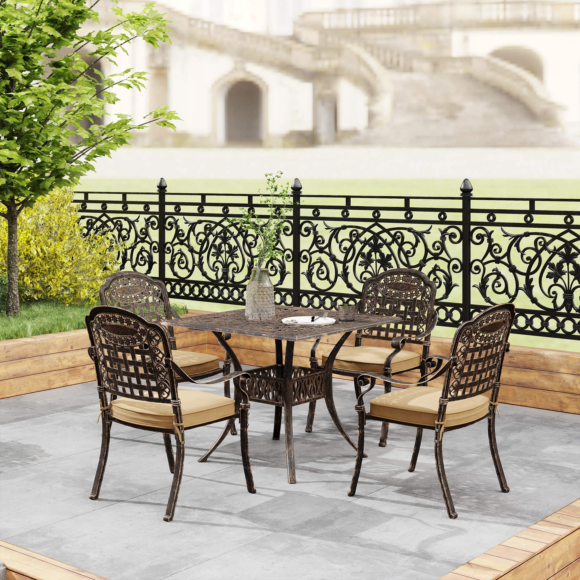 Outsunny Five-Piece Cast Aluminium Garden Dining Set - Bronze Tone - North Peak Garden Furniture