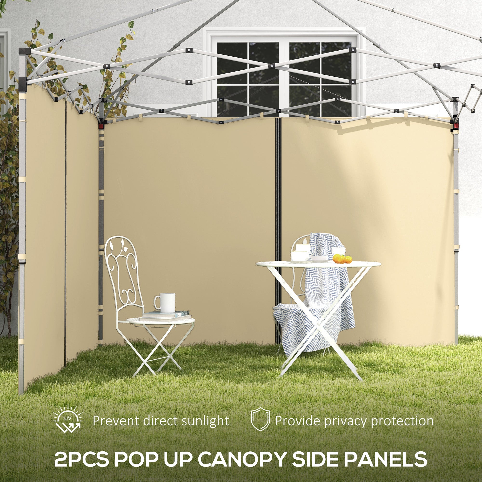 Outsunny Set of Two 3 x 3(m) Replacement Zipped Gazebo Walls - Beige - North Peak Garden Furniture