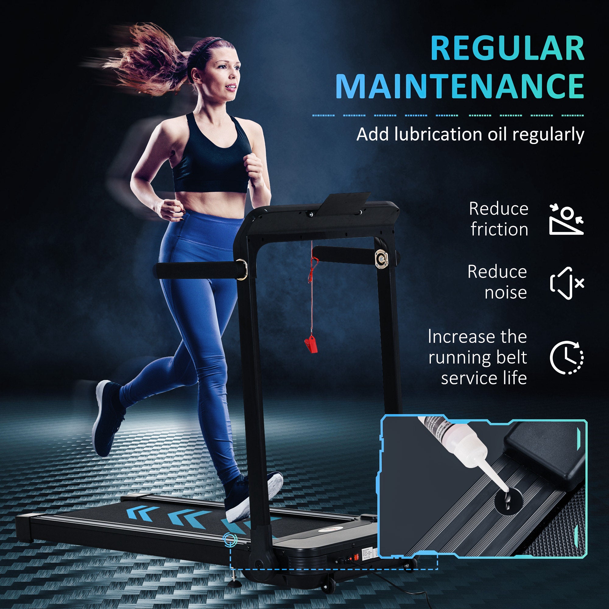 HOMCOM Folding Treadmill, 1.85HP Installation-Free Walking Jogging Running Machine, 12KM/H with 12 Pre-Programs and LED Display for Home Gym Office - North Peak Garden Furniture