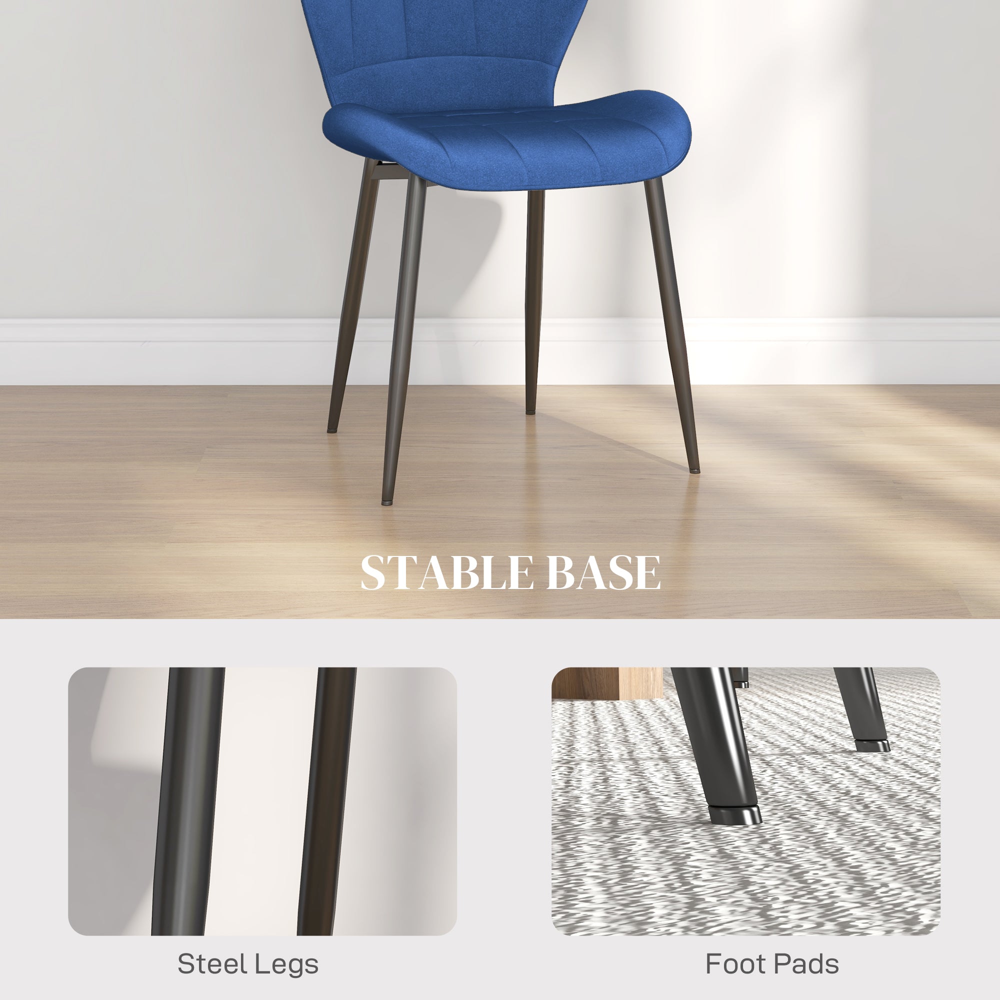 HOMCOM Set of Four Velvet Relaxed Tub Dining Chairs - Dark Blue - North Peak Garden Furniture