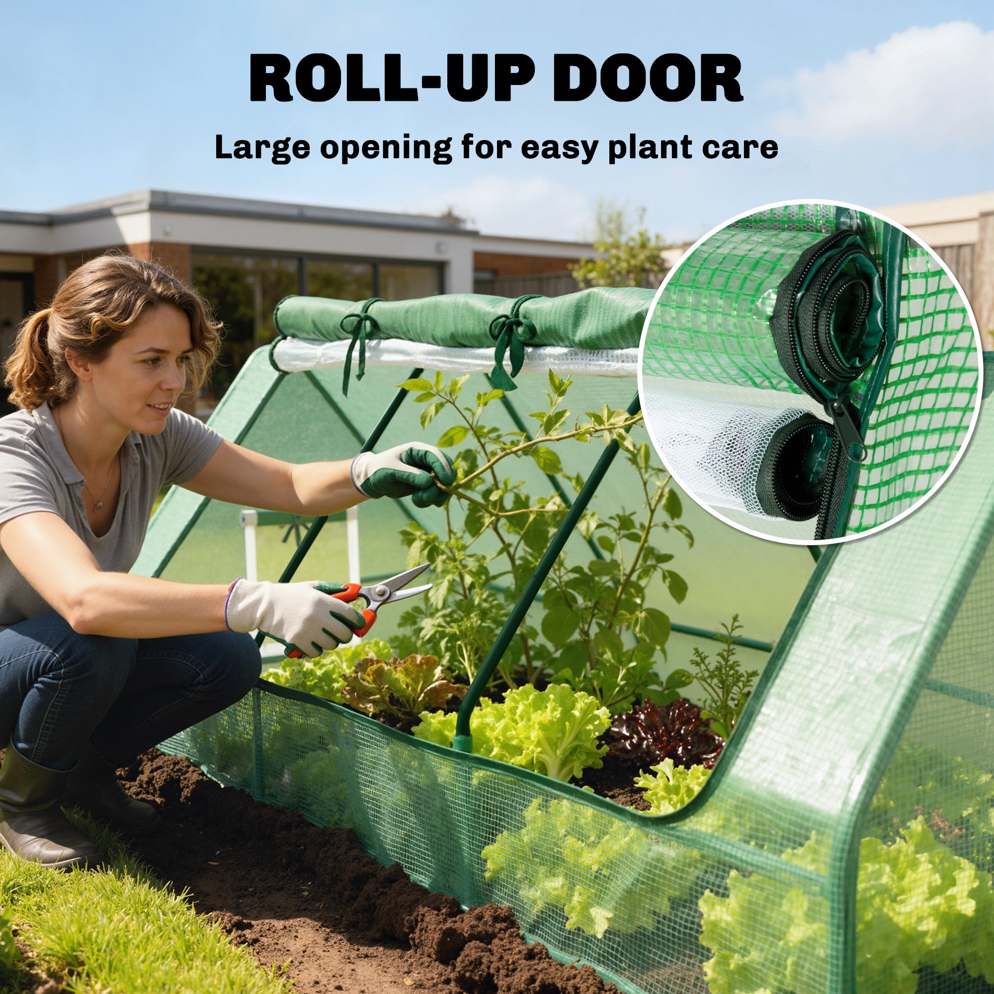 Outsunny Portable Small Polytunnel, Mini Greenhouse with Mesh Windows for Indoor and Outdoor, 240x90x90cm, Green