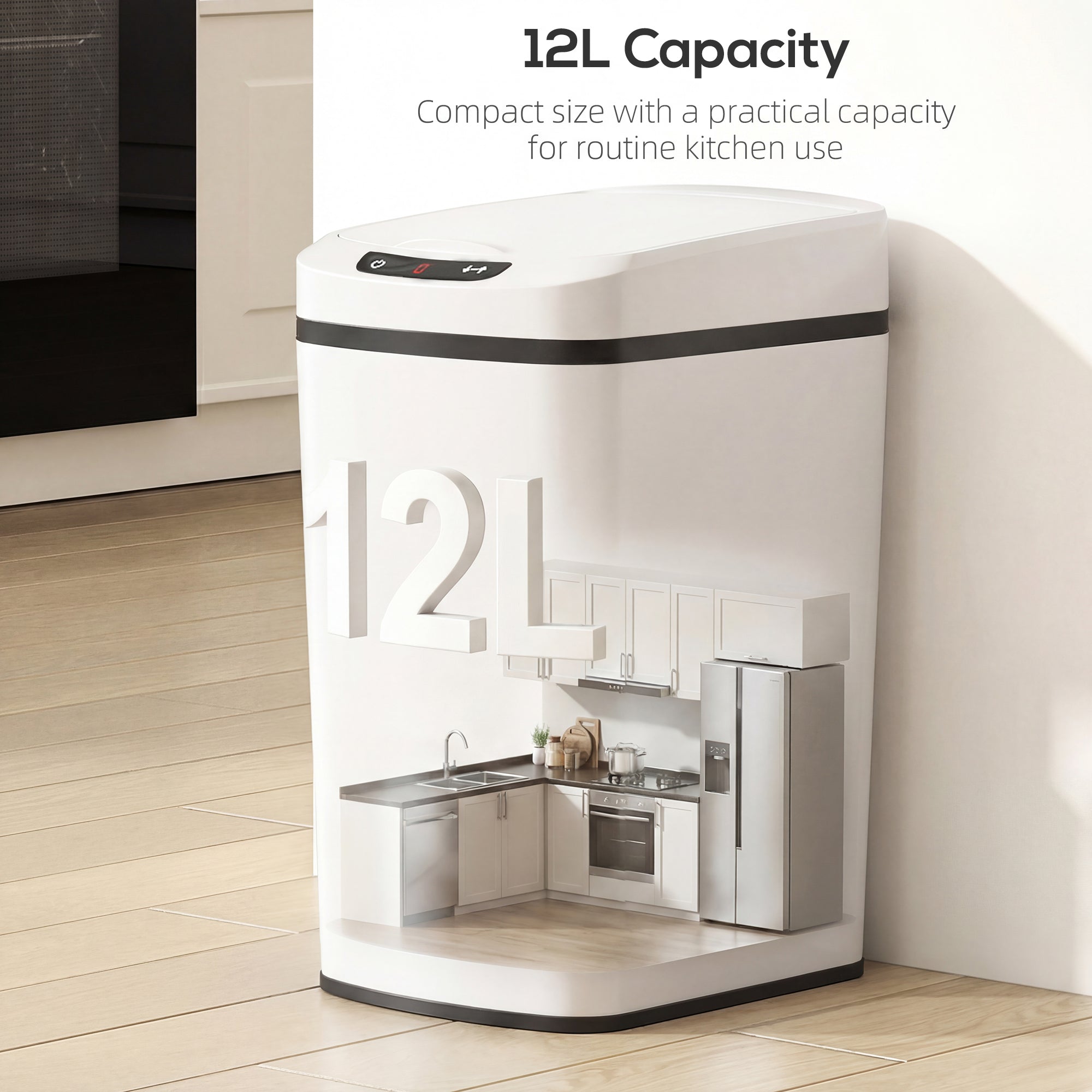 HOMCOM 12L Sensor Bin, Automatic Touchless Motion Sensor Kitchen Bin with Fingerprint Resistant Stainless Steel, White