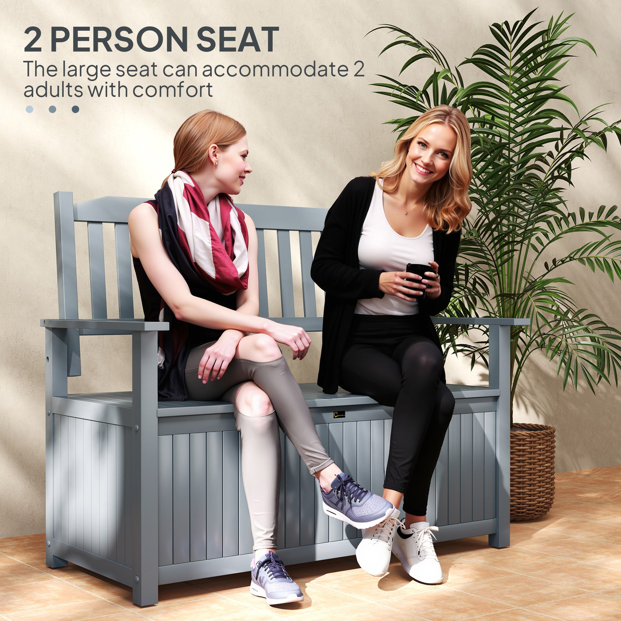 Outsunny Two-Seater Wooden Storage Bench - Grey - North Peak Garden Furniture