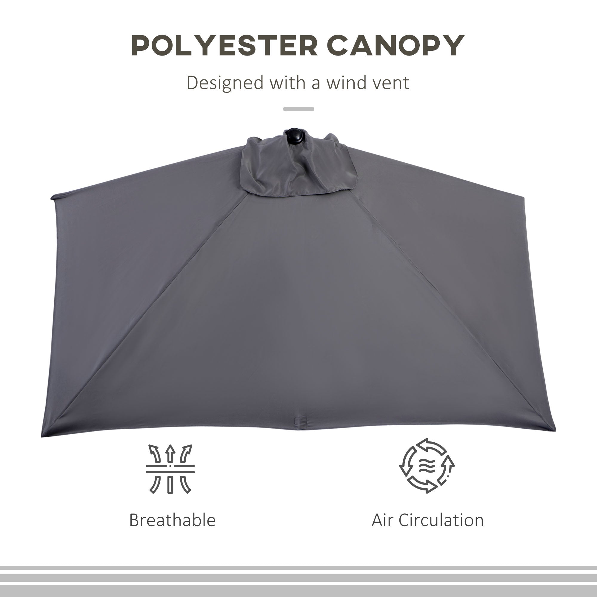 Outsunny Balcony Half Parasol Semi Round Umbrella Patio Crank Handle (2.3 m, Grey)- NO BASE INCLUDED - North Peak Garden Furniture
