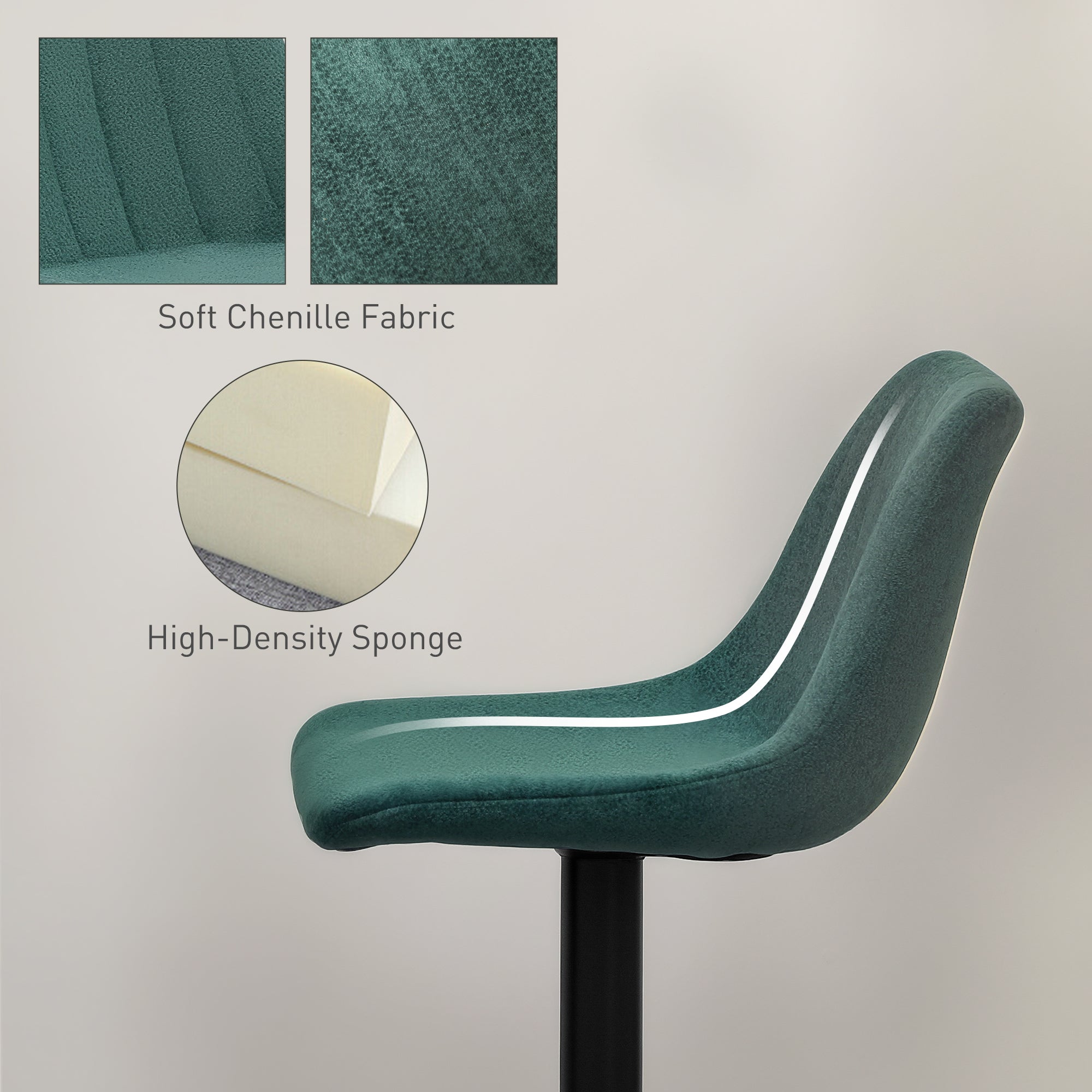HOMCOM Set of Two Chenille-Feel Tub Bat Stools - Green - North Peak Garden Furniture