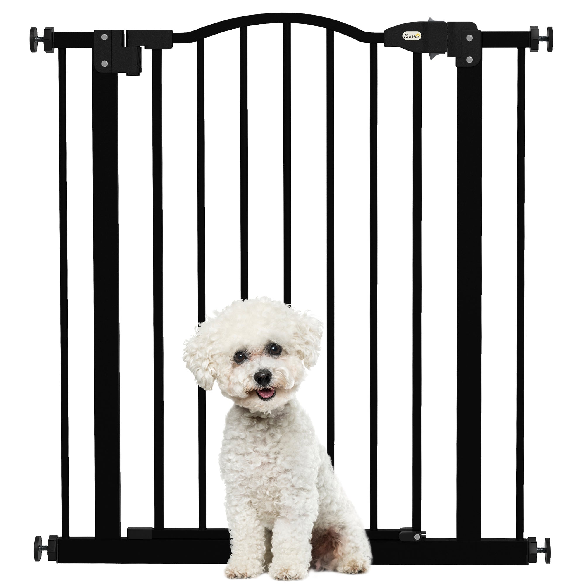 PawHut Metal 74-80cm Adjustable Pet Gate Safety Barrier w/ Auto-Close Door Black - North Peak Garden Furniture