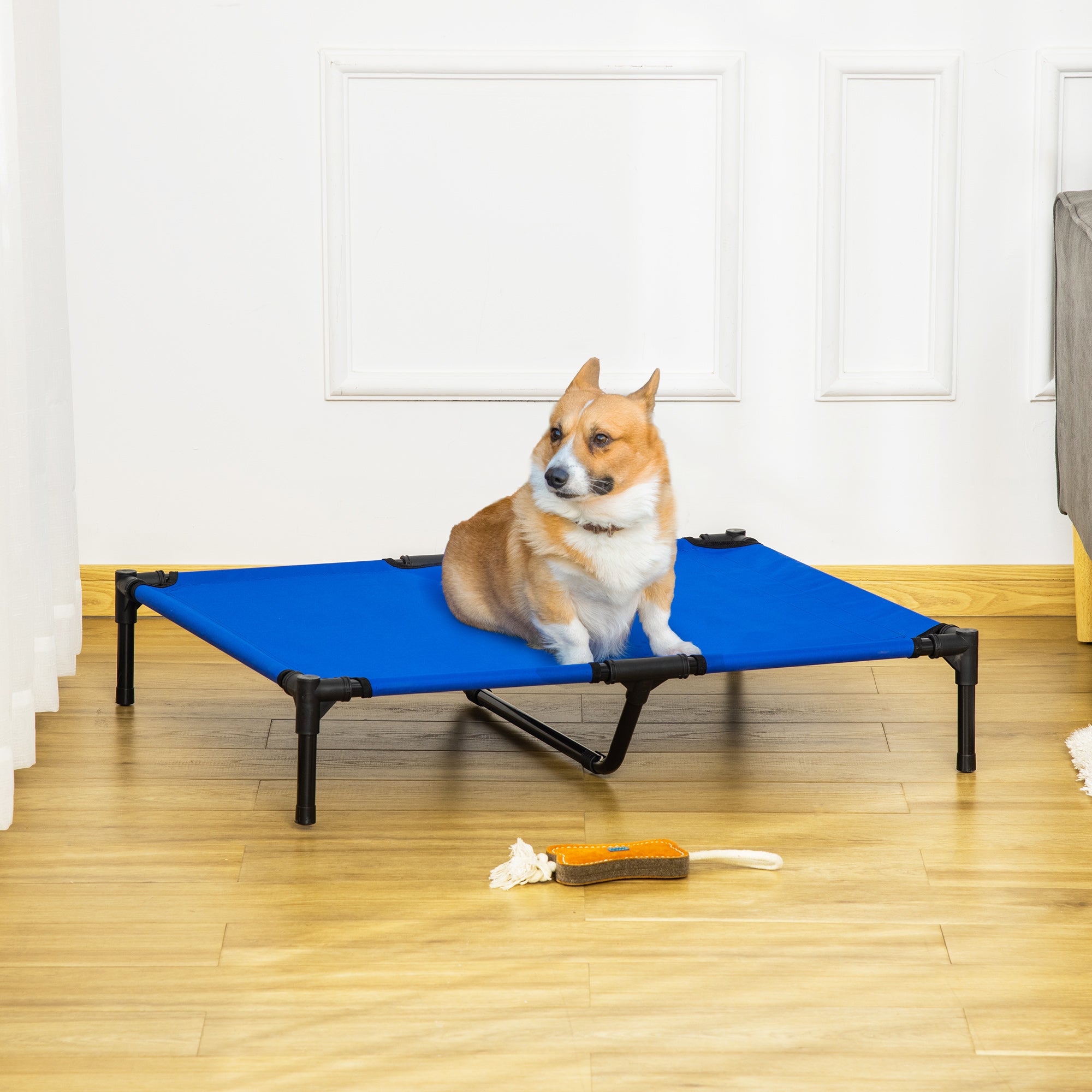 PawHut Raised Dog Bed Cat Elevated Lifted Portable Camping w/ Metal Frame Blue (Large) - North Peak Garden Furniture