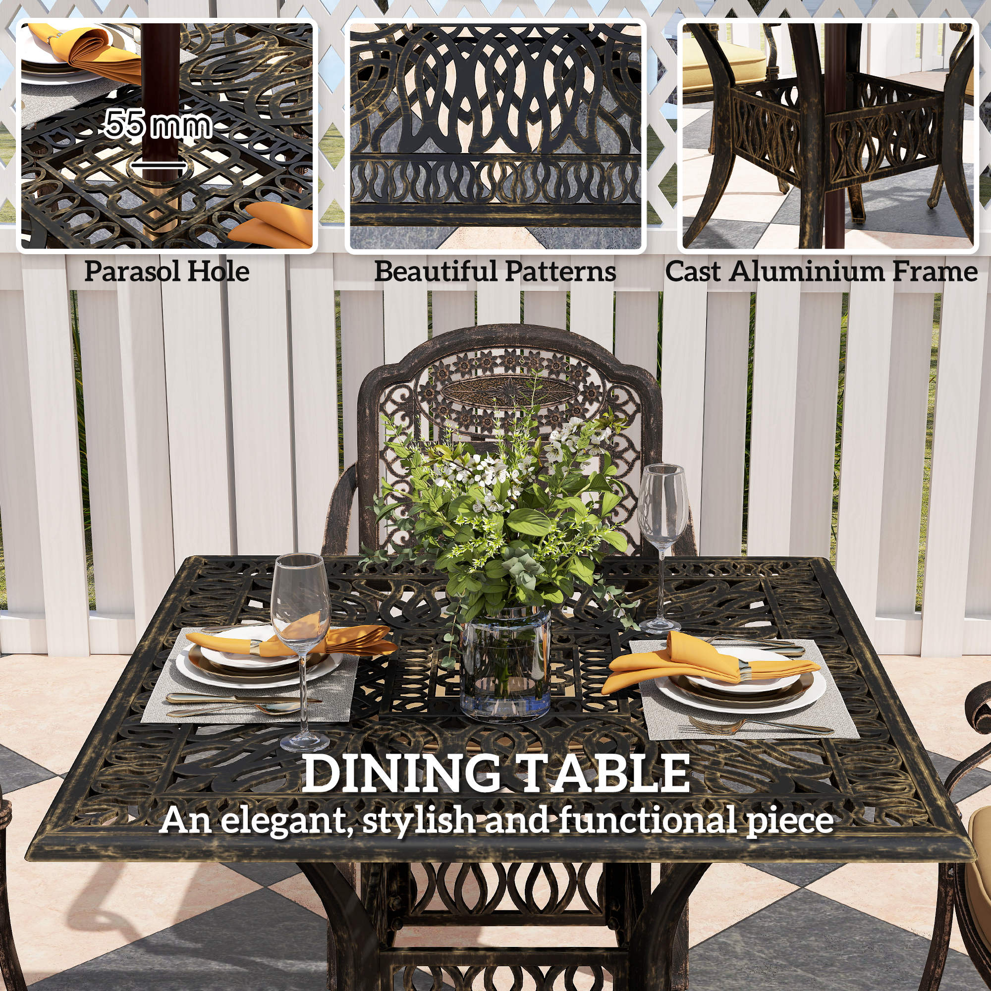 Outsunny Five-Piece Cast Aluminium Garden Dining Set - Bronze Tone - North Peak Garden Furniture