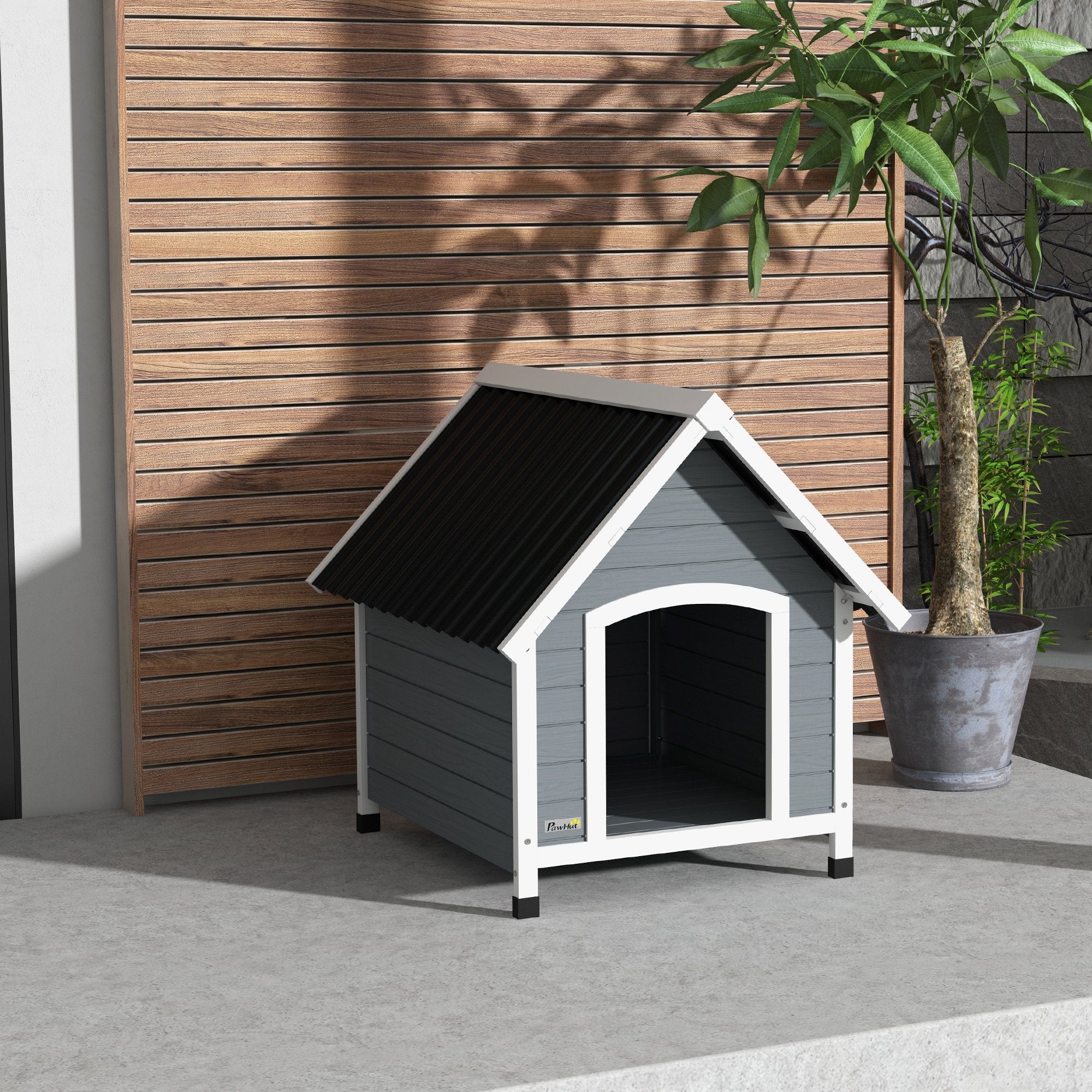 PawHut Outdoor Dog Kennel, Wooden Dog House, with Removable Floor, Anti-Corrosion Wood, for Medium Dogs, 82H x 75W x 88Dcm - North Peak Garden Furniture