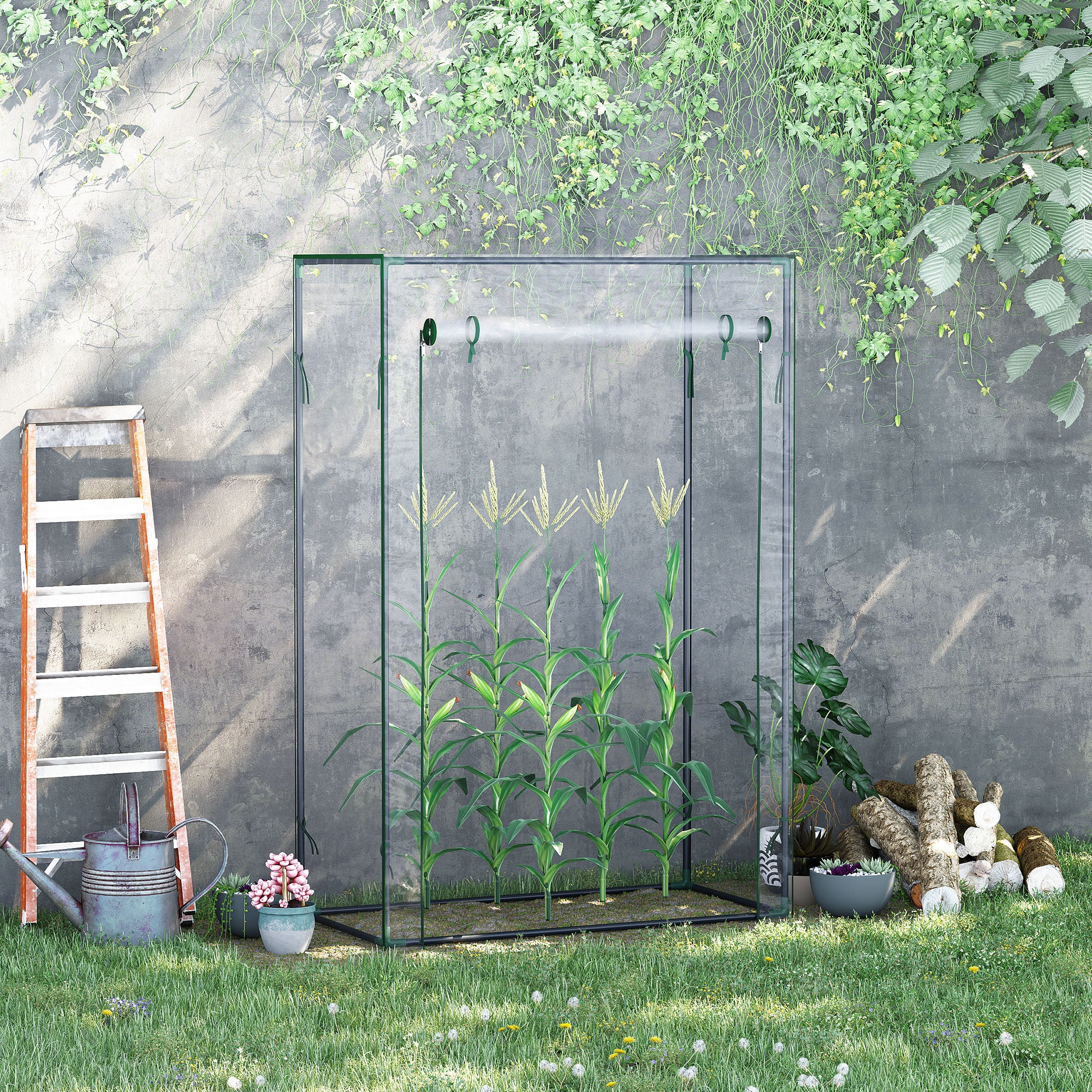 Outsunny 100 x 50 x 150cm Greenhouse Steel Frame PVC Cover with Roll-up Door Outdoor for Backyard, Balcony, Garden, Transparent - North Peak Garden Furniture
