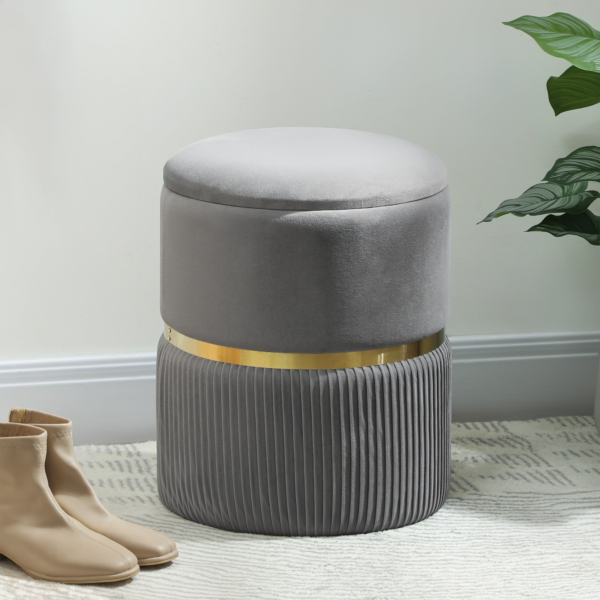 HOMCOM Velvet-Feel Storage Ottoman - Grey