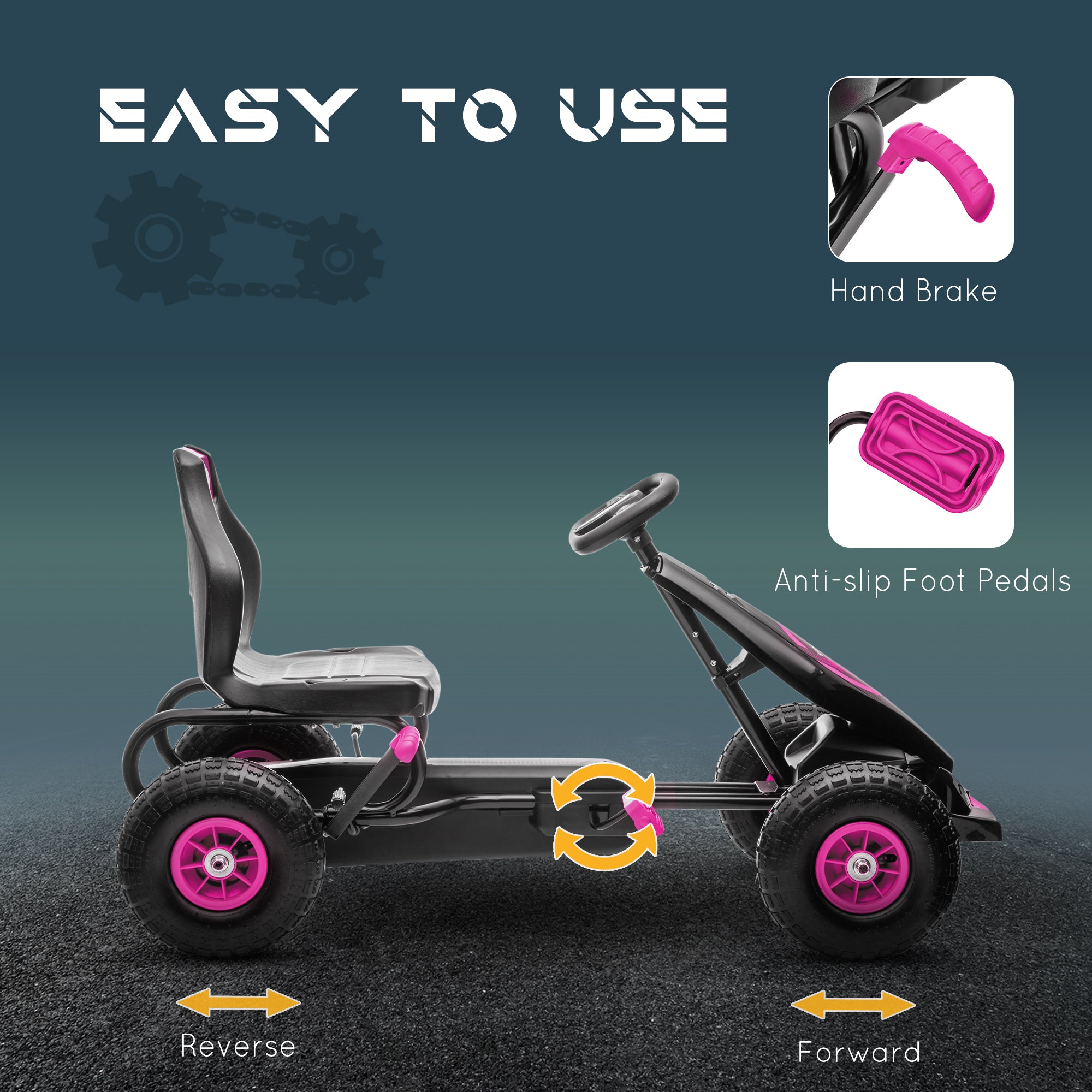 HOMCOM Kids Pedal Go Kart, with Adjustable Seat, Inflatable Tyres - Pink - North Peak Garden Furniture