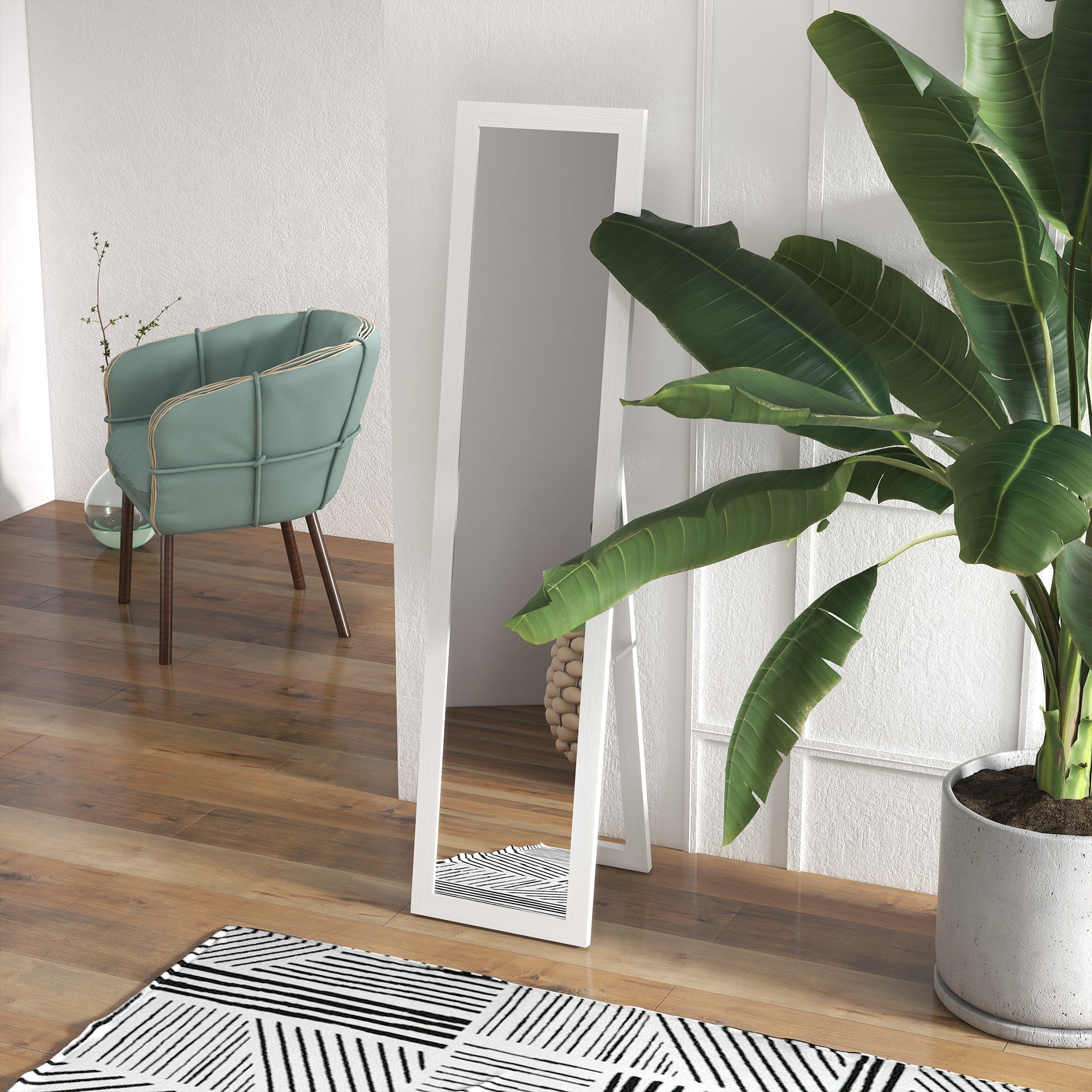 HOMCOM Rustic Full Length Mirror, Hanging and Freestanding Floor Mirror, Farmhouse Decorative Wall Mirror, for Living Room, Bedroom, 157 cm, White - North Peak Garden Furniture