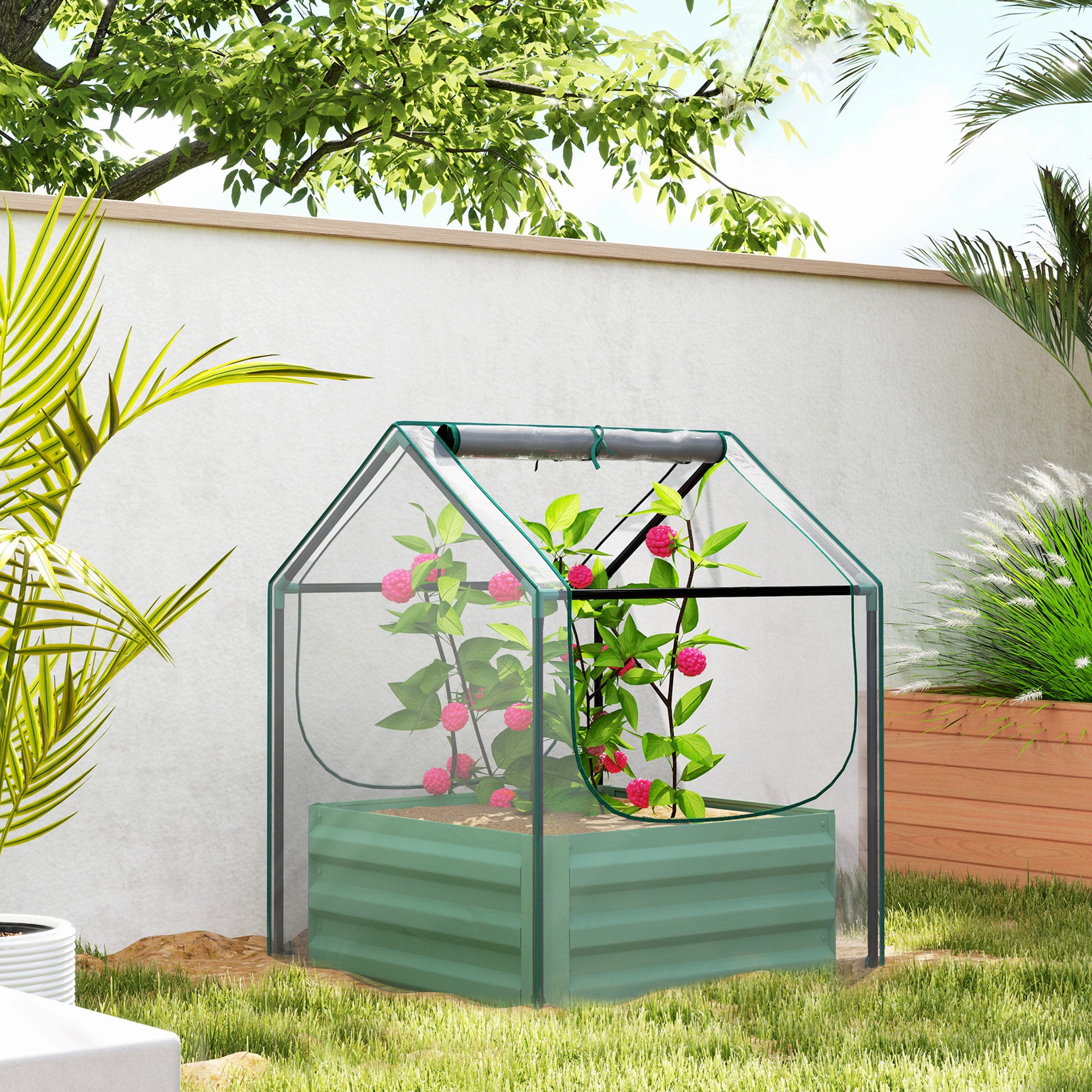 Outsunny 61 x 61cm Garden Planter Bed, with Cover - Green - North Peak Garden Furniture