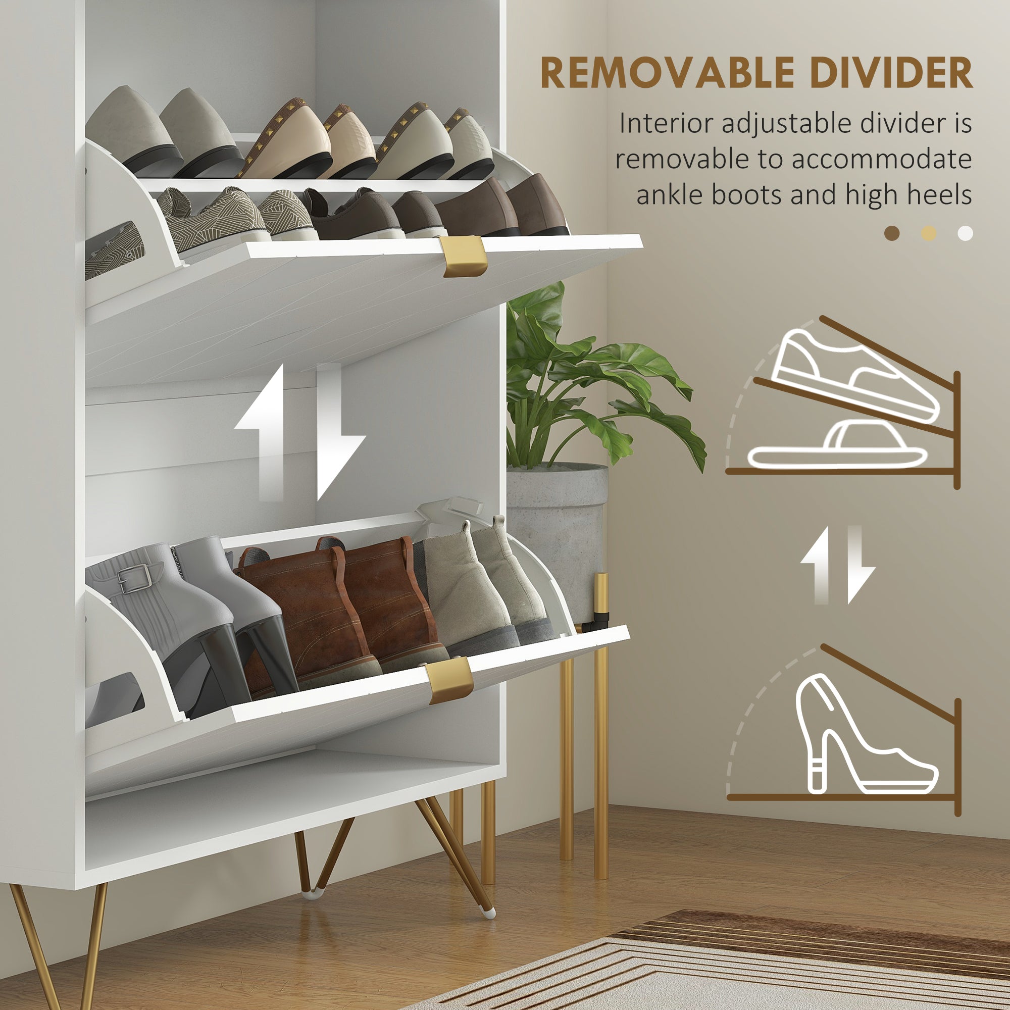 HOMCOM Two Flip Drawer Narrow Shoe Cabinet - White - North Peak Garden Furniture