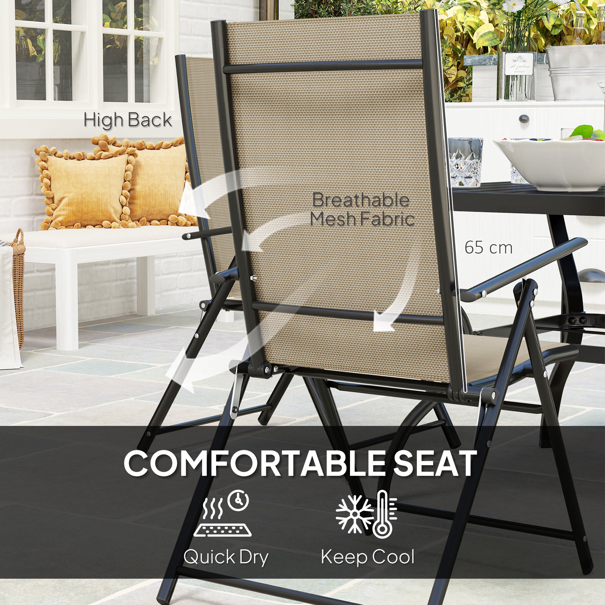 Outsunny Five-Piece Steel Frame Patio Set - Khaki/Black - North Peak Garden Furniture