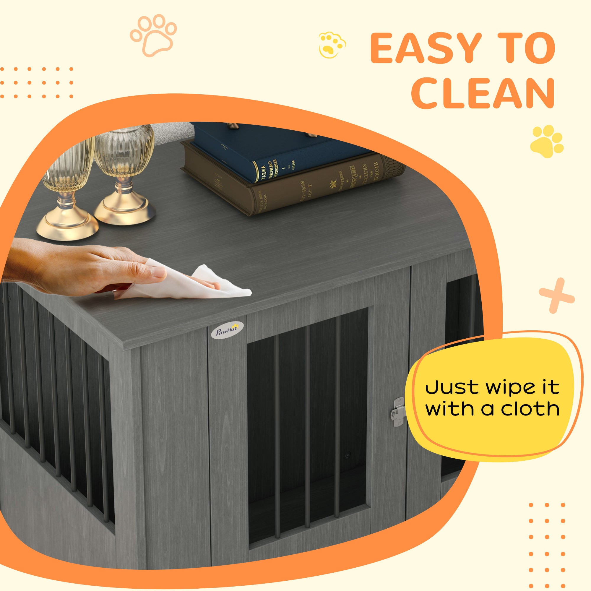 PawHut Dog Crate Table for Medium and Large Dogs with Magnetic Door for Indoor Use, 95 x 55 x 75 cm, Grey - North Peak Garden Furniture