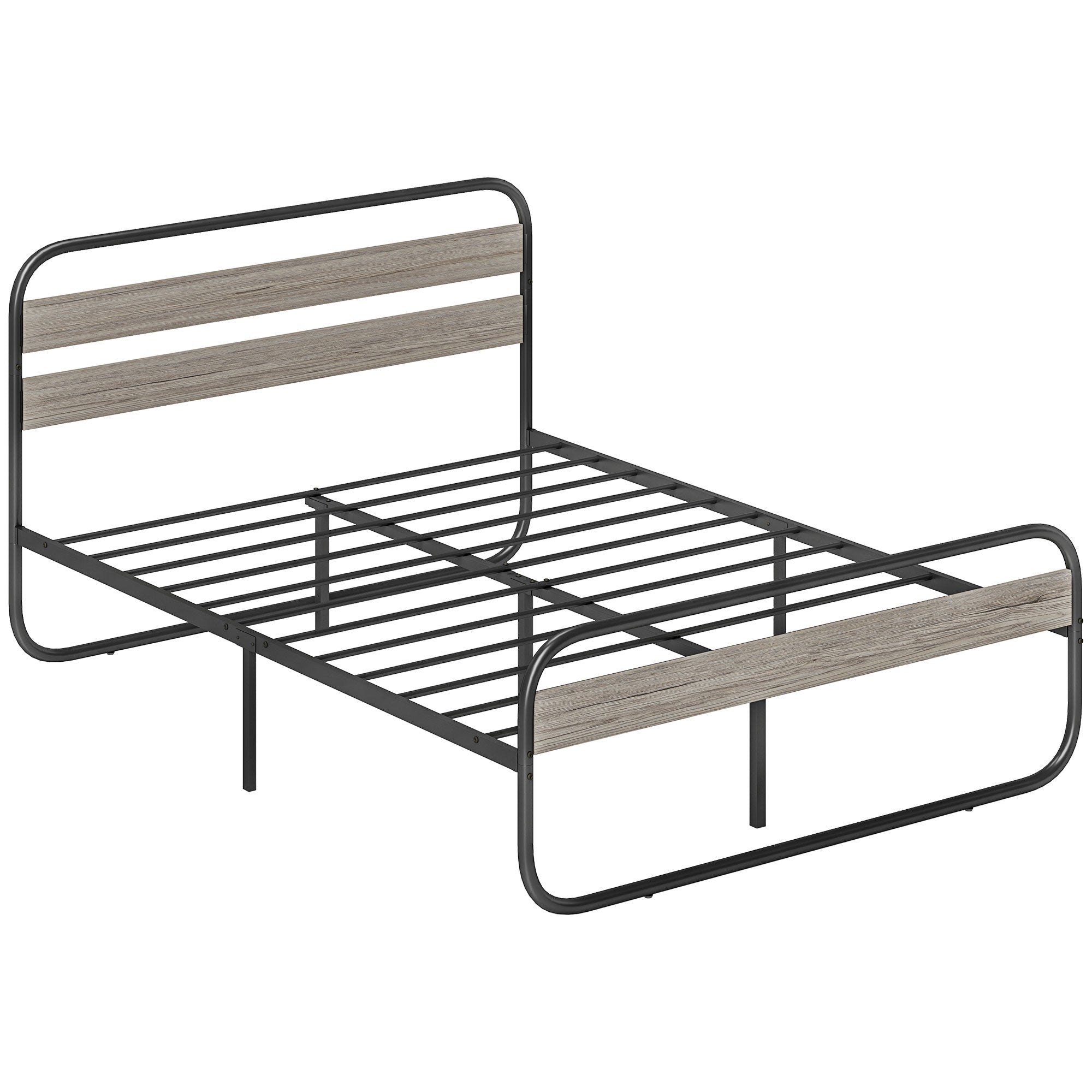 HOMCOM 4ft6 Double Bed Frame, Industrial Style Metal Platform Bed Frame with Under Bed Storage, No Box Spring Needed, Easy Assembly, Grey - North Peak Garden Furniture