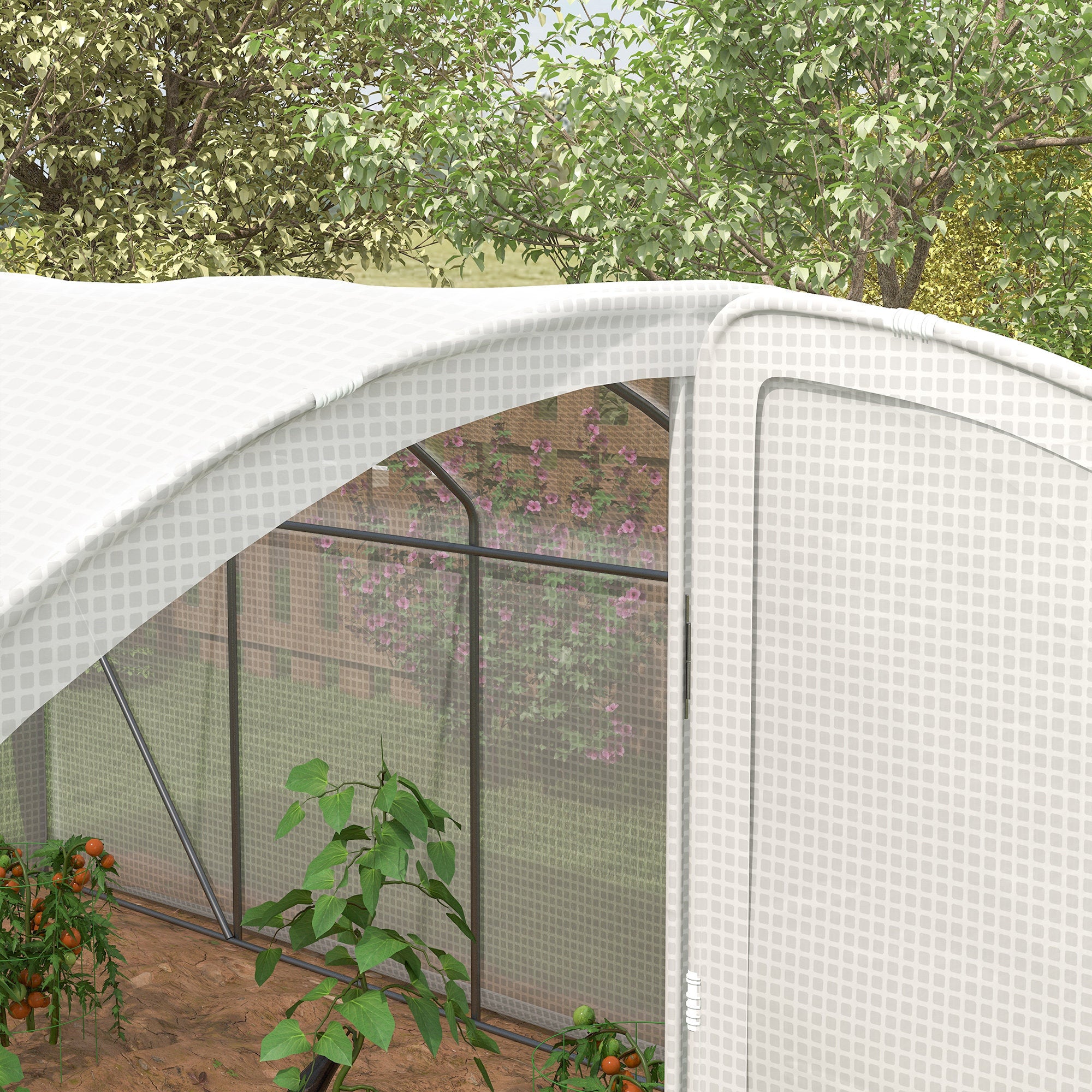 Outsunny Polytunnel Greenhouse Walk-in Grow House with UV-resistant PE Cover, Door, Galvanised Steel Frame, 4 x 3 x 2m, White - North Peak Garden Furniture