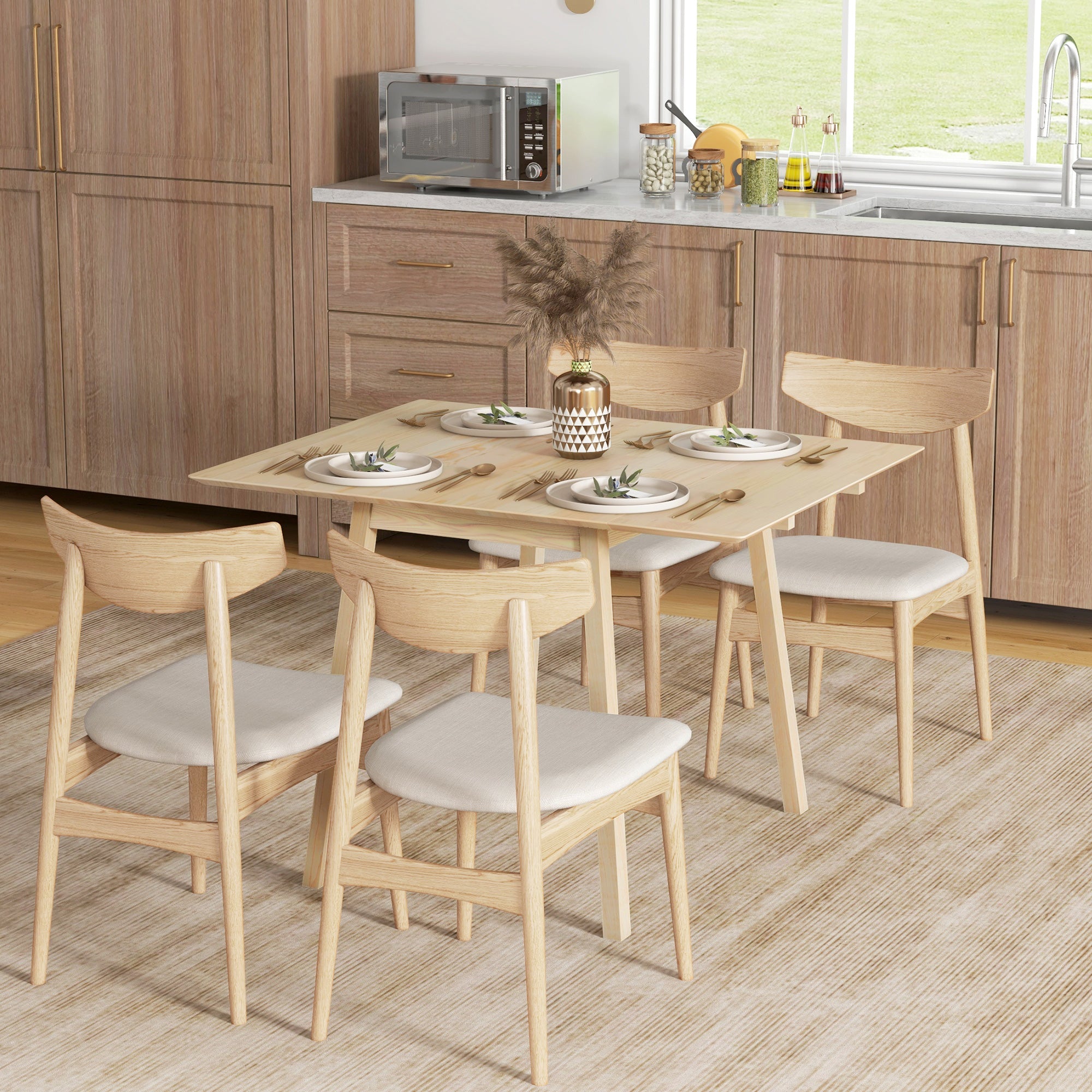 HOMCOM Wooden Four-Seater Drop Leaf Table - Natural Finish - North Peak Garden Furniture