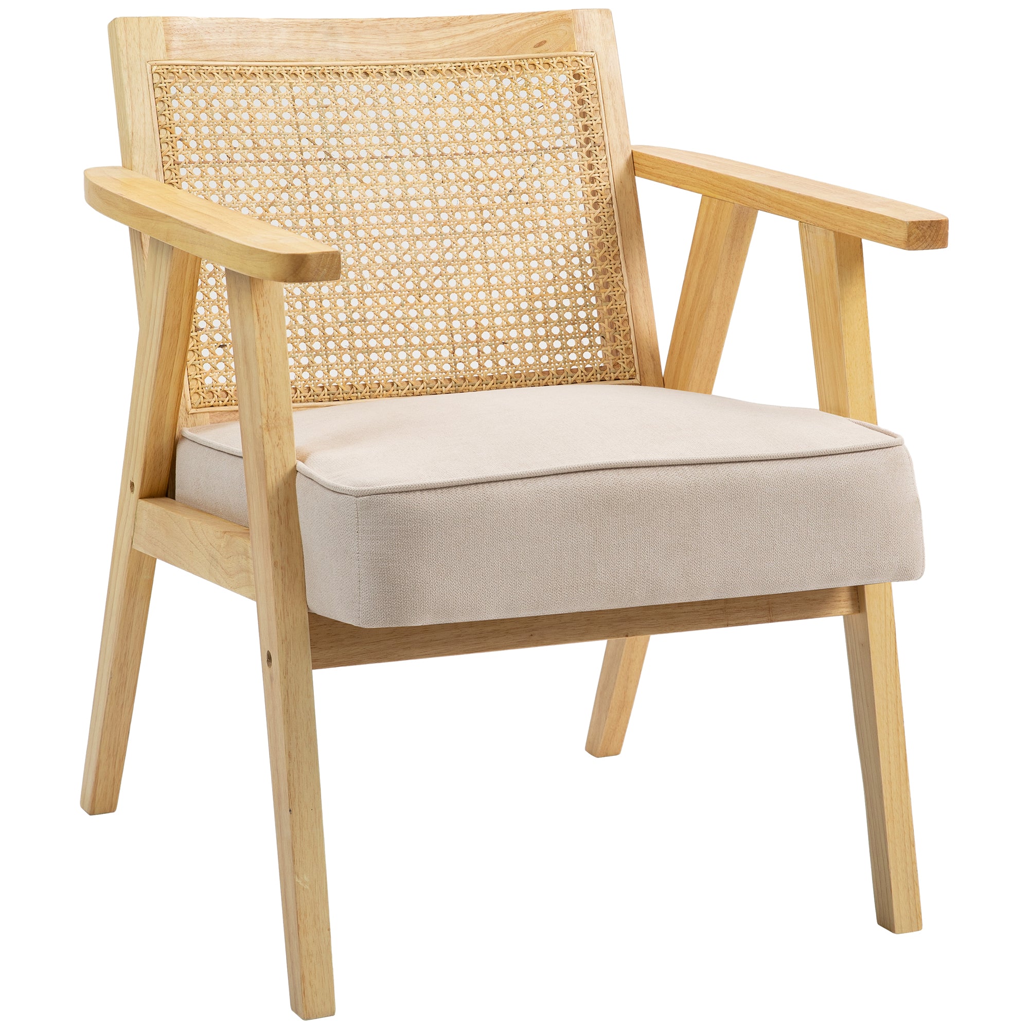 HOMCOM Wooden Rattan Weave Panel Accent Chair - Natural Finish - North Peak Garden Furniture