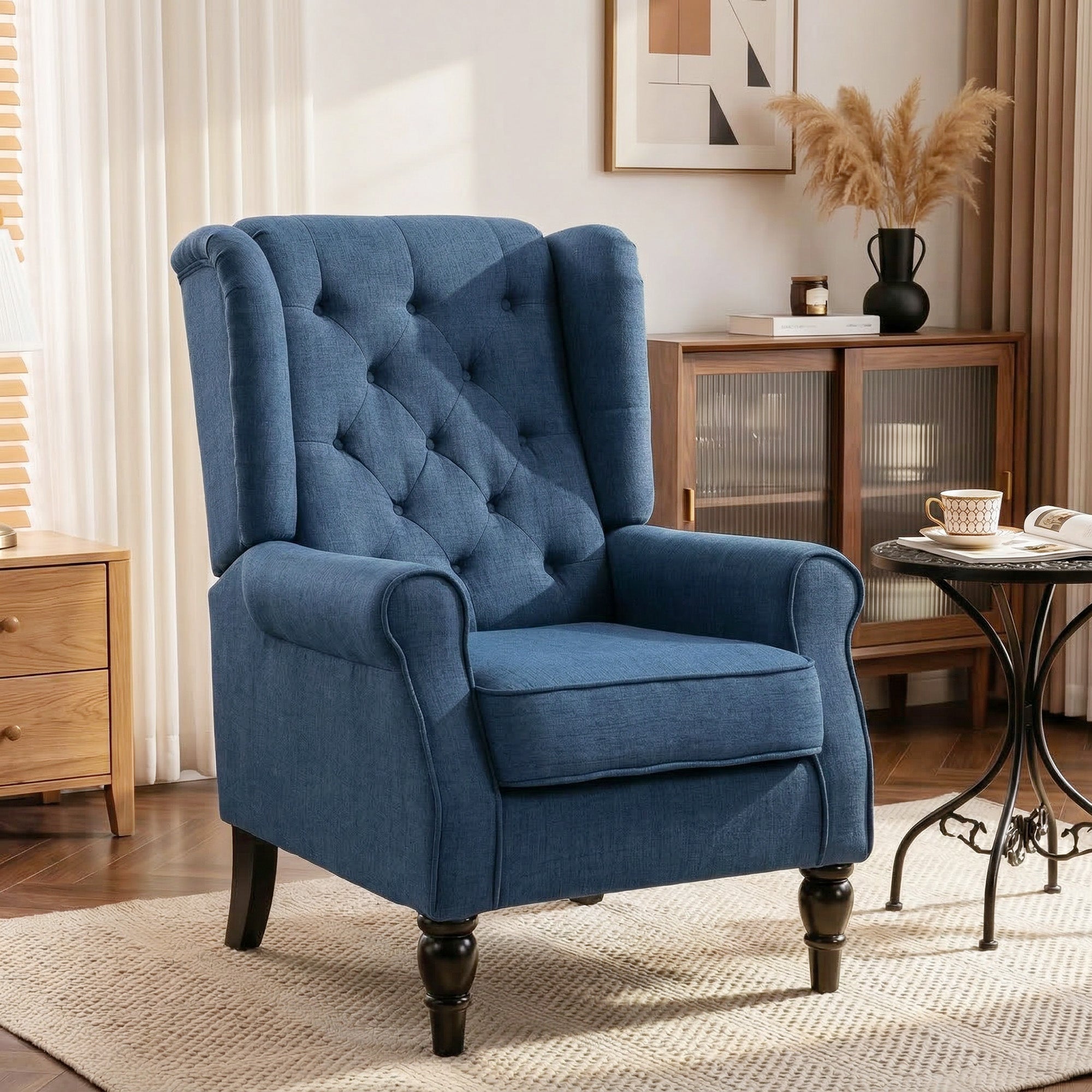 HOMCOM Wingback Accent Chair, Retro Upholstered Button Tufted Occasional Chair for Living Room and Bedroom, Blue